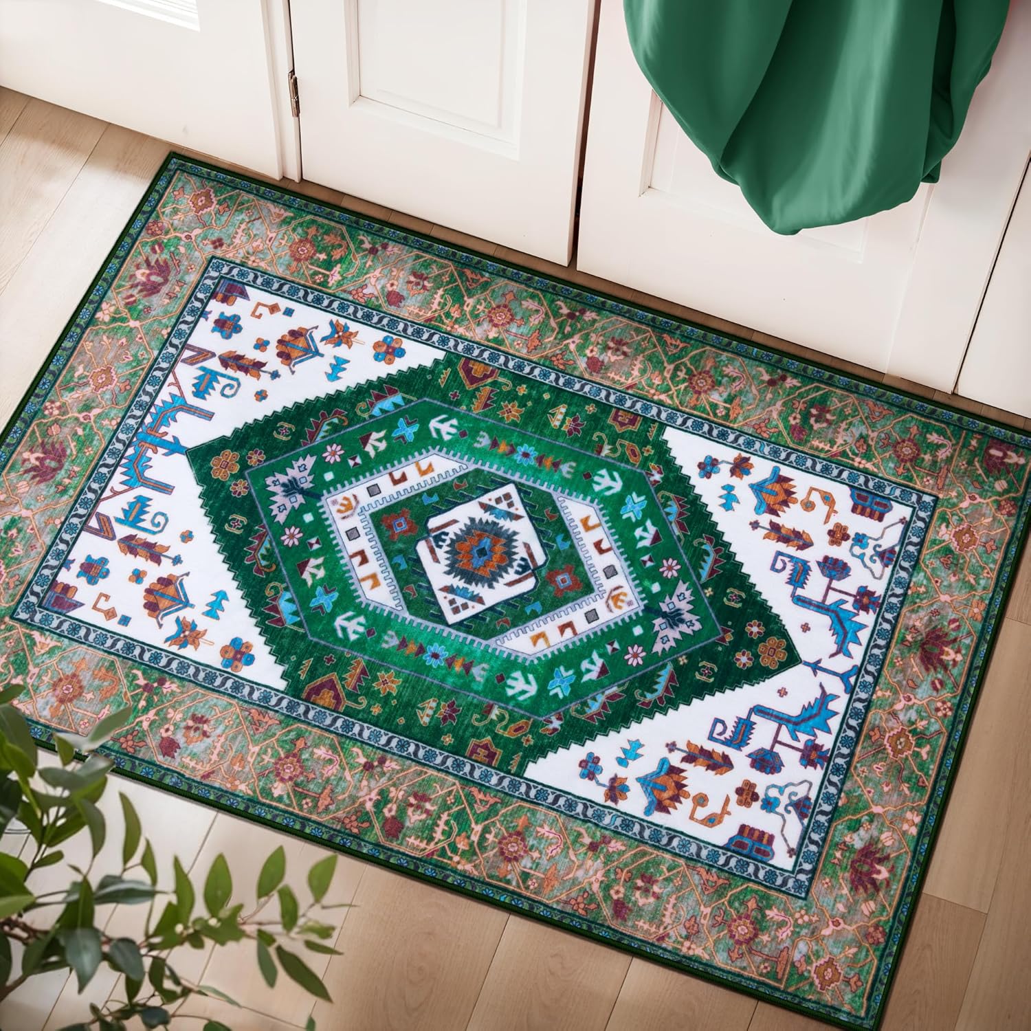 SERISSA Washable Rugs 8x10 Area Rugs, Large Non-Slip Boho Living Room Rust Rug, Ultra Soft Vintage Print Distressed Oriental Tribal Farmhouse Carpet for Dining Room Bedroom Dorm Office Home Decor