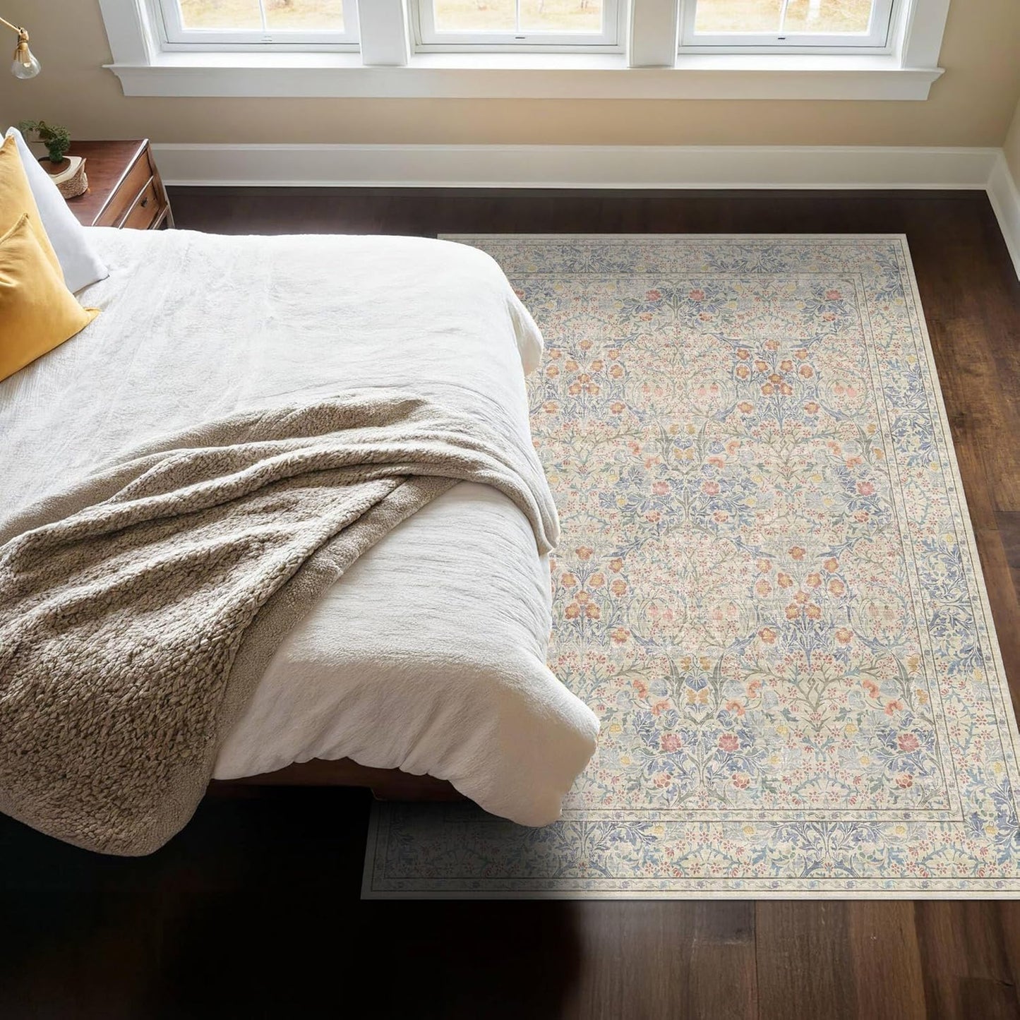 Vintage Dark Green Living Room Rug, 8x10 Washable Area Rugs for Dining Room Under Kitchen Table, Bedroom, Oriental Low Pile Stain Resistant Non-Slip Large Carpet (8x10 Dark Green)