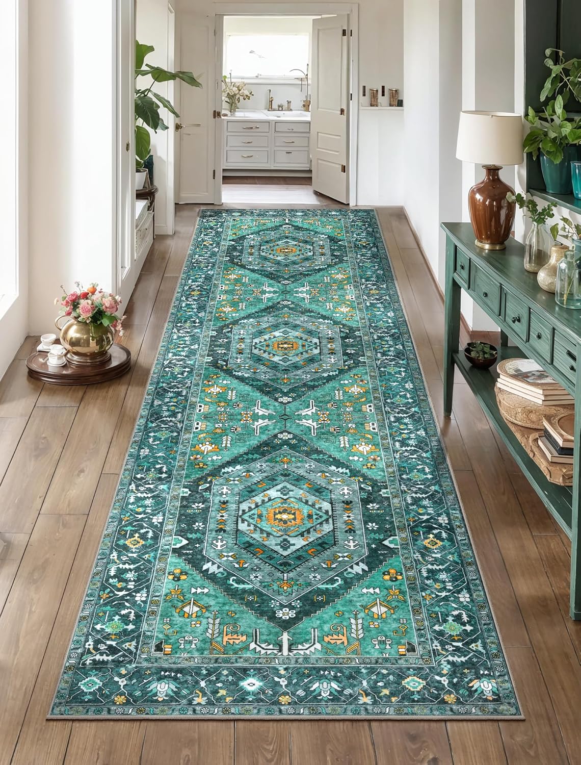 SERISSA Washable Rugs 8x10 Area Rugs, Large Non-Slip Boho Living Room Rust Rug, Ultra Soft Vintage Print Distressed Oriental Tribal Farmhouse Carpet for Dining Room Bedroom Dorm Office Home Decor