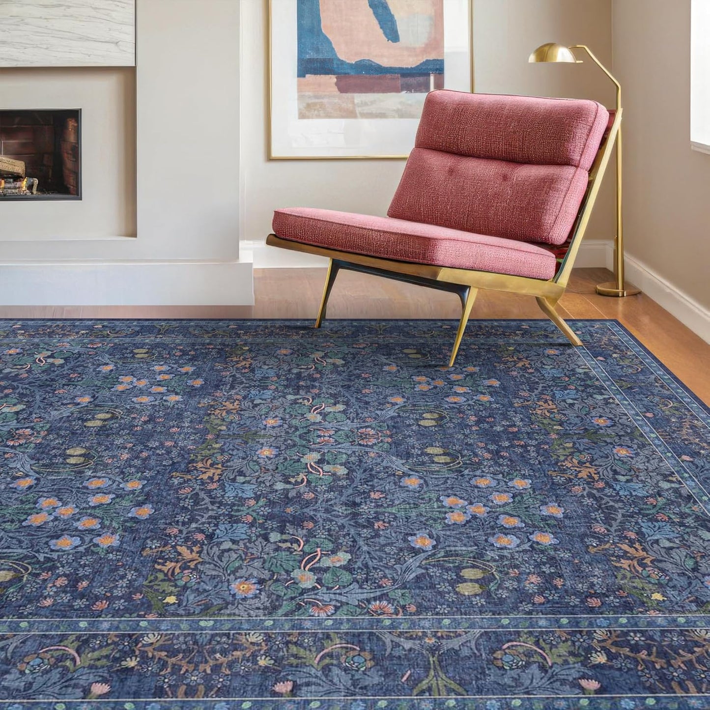 Vintage Dark Green Living Room Rug, 8x10 Washable Area Rugs for Dining Room Under Kitchen Table, Bedroom, Oriental Low Pile Stain Resistant Non-Slip Large Carpet (8x10 Dark Green)