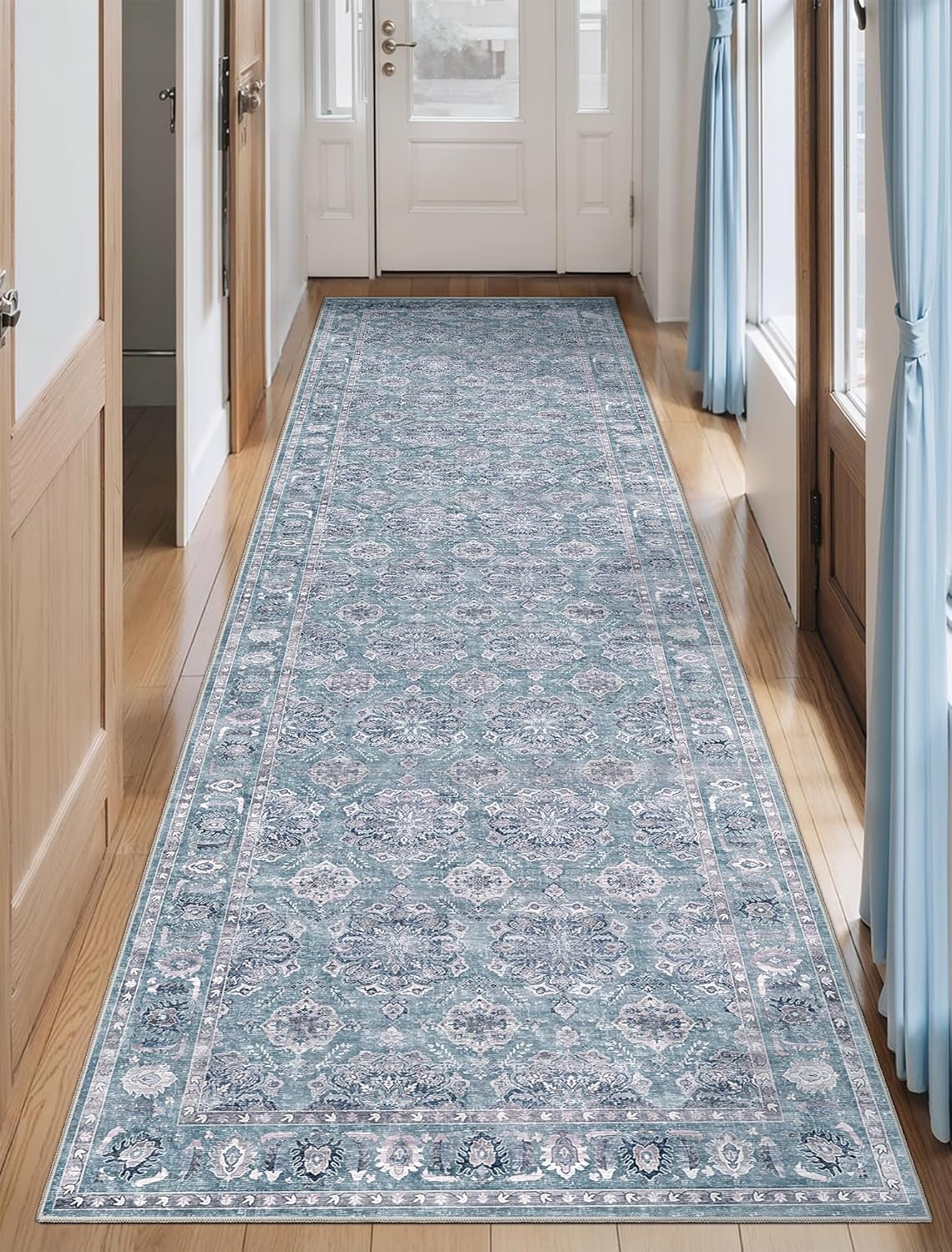 SERISSA Washable Rugs 8x10 Area Rugs, Large Non-Slip Boho Living Room Rust Rug, Ultra Soft Vintage Print Distressed Oriental Tribal Farmhouse Carpet for Dining Room Bedroom Dorm Office Home Decor