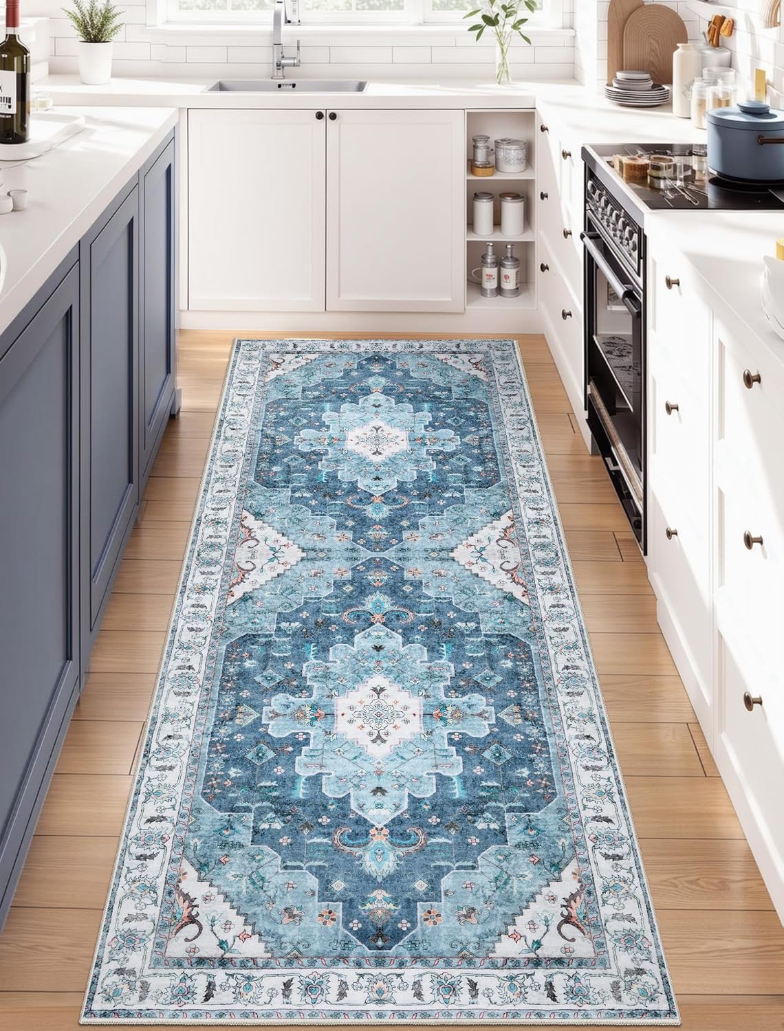 SERISSA Washable Rugs 8x10 Area Rugs, Large Non-Slip Boho Living Room Rust Rug, Ultra Soft Vintage Print Distressed Oriental Tribal Farmhouse Carpet for Dining Room Bedroom Dorm Office Home Decor