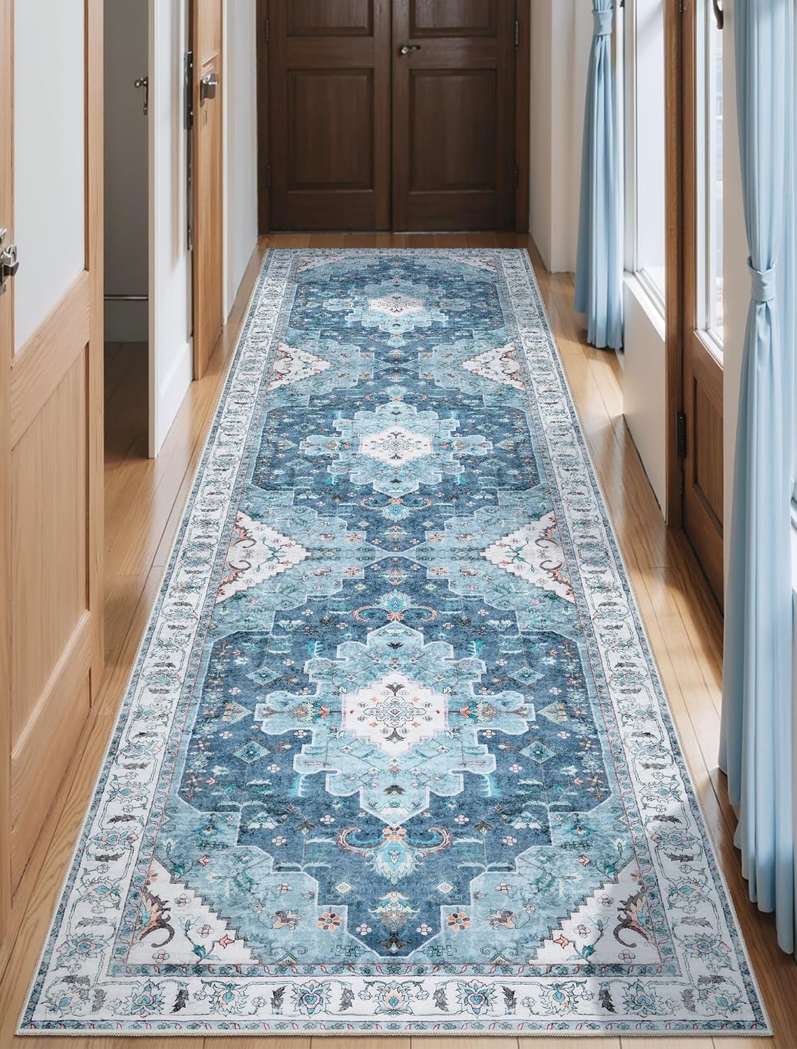 SERISSA Washable Rugs 8x10 Area Rugs, Large Non-Slip Boho Living Room Rust Rug, Ultra Soft Vintage Print Distressed Oriental Tribal Farmhouse Carpet for Dining Room Bedroom Dorm Office Home Decor