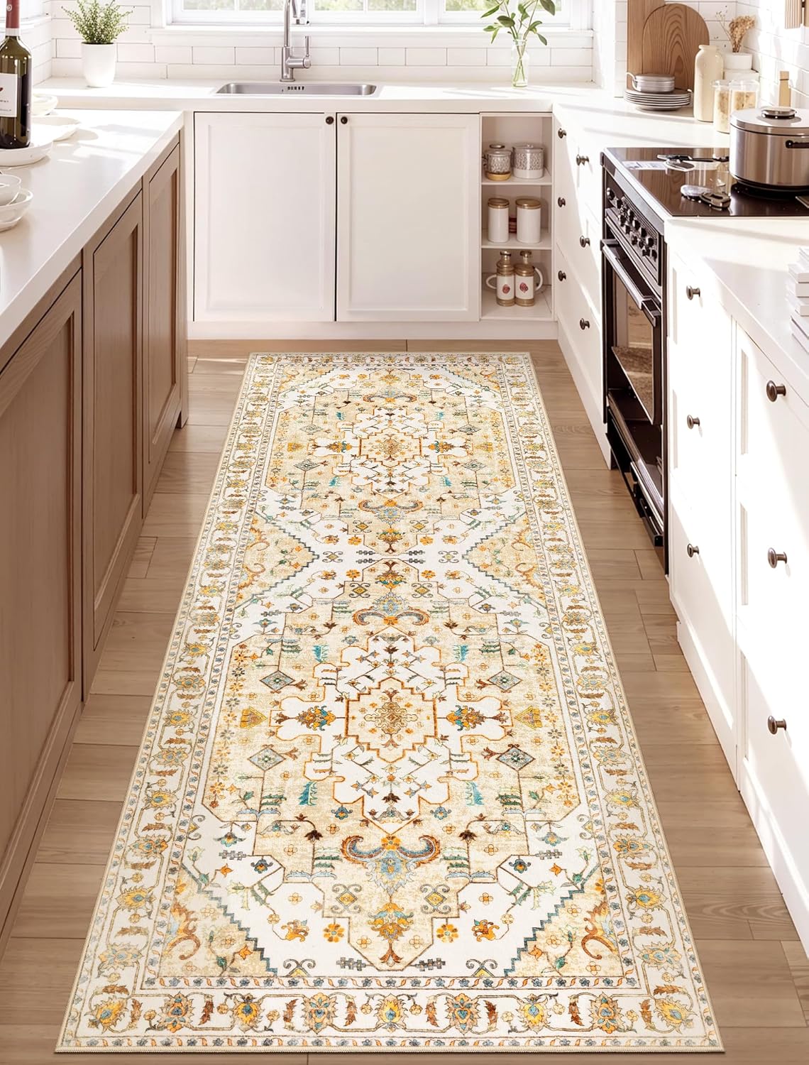 SERISSA Washable Rugs 8x10 Area Rugs, Large Non-Slip Boho Living Room Rust Rug, Ultra Soft Vintage Print Distressed Oriental Tribal Farmhouse Carpet for Dining Room Bedroom Dorm Office Home Decor