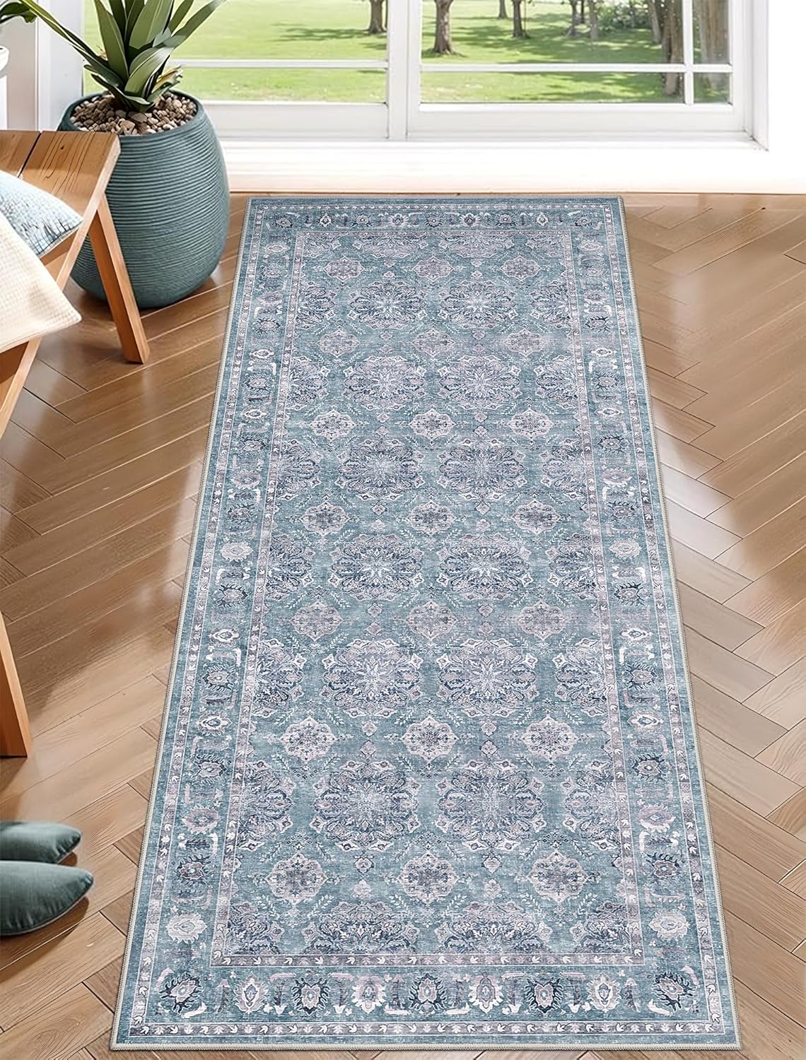 SERISSA Washable Rugs 8x10 Area Rugs, Large Non-Slip Boho Living Room Rust Rug, Ultra Soft Vintage Print Distressed Oriental Tribal Farmhouse Carpet for Dining Room Bedroom Dorm Office Home Decor