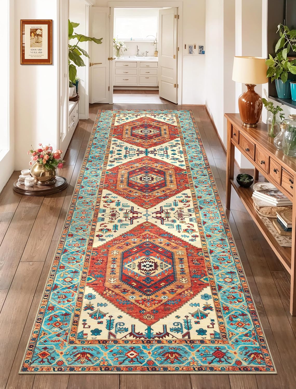SERISSA Washable Rugs 8x10 Area Rugs, Large Non-Slip Boho Living Room Rust Rug, Ultra Soft Vintage Print Distressed Oriental Tribal Farmhouse Carpet for Dining Room Bedroom Dorm Office Home Decor