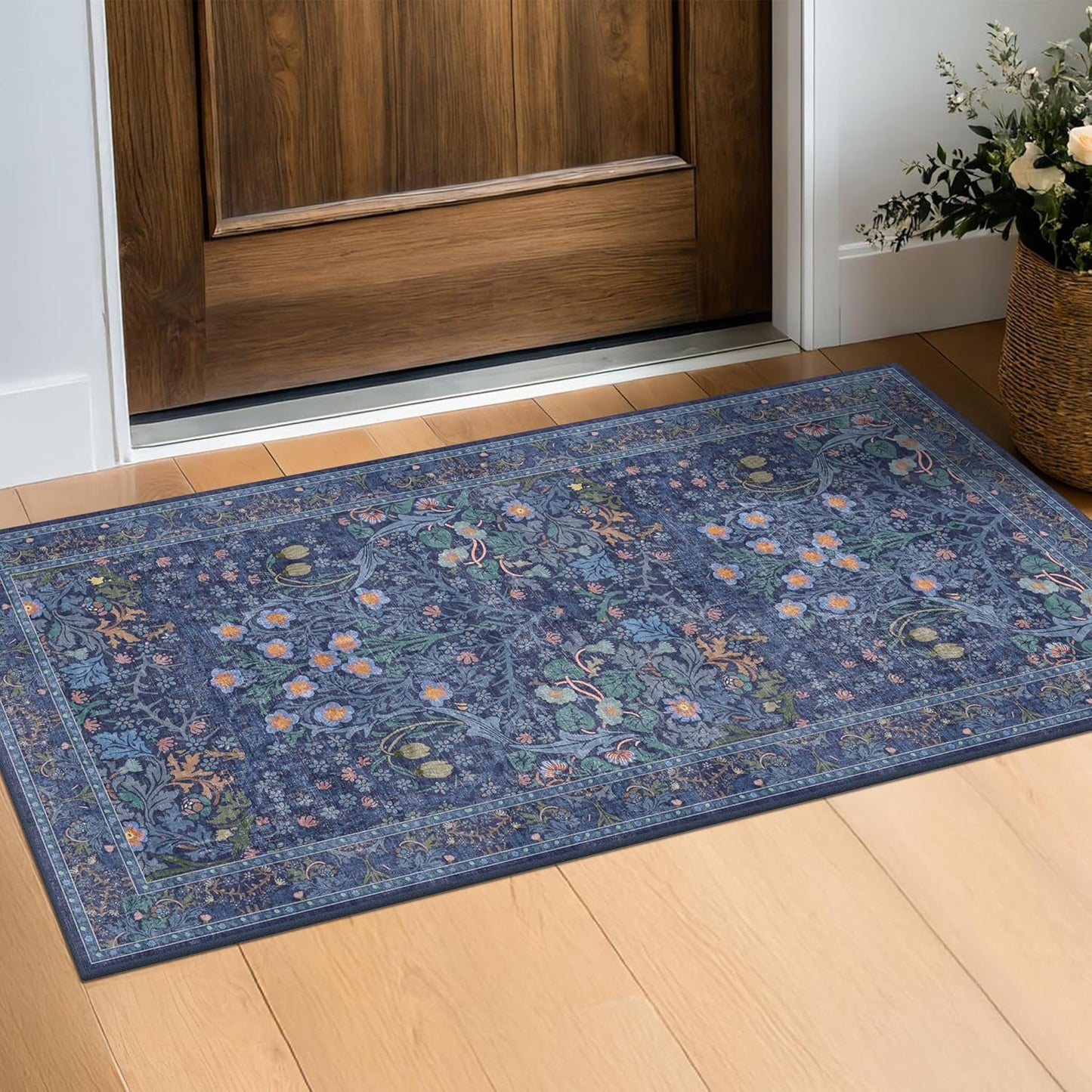 Vintage Dark Green Living Room Rug, 8x10 Washable Area Rugs for Dining Room Under Kitchen Table, Bedroom, Oriental Low Pile Stain Resistant Non-Slip Large Carpet (8x10 Dark Green)