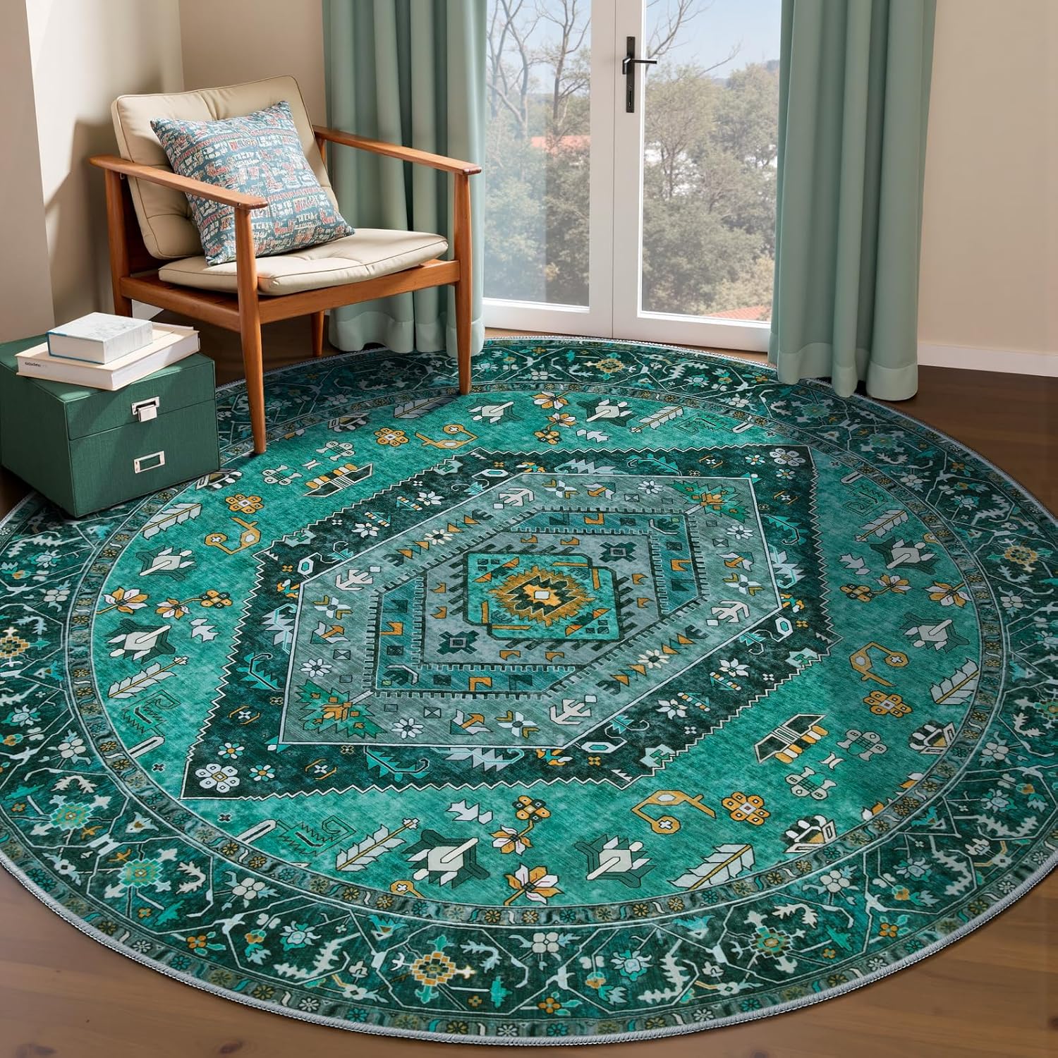 SERISSA Washable Rugs 8x10 Area Rugs, Large Non-Slip Boho Living Room Rust Rug, Ultra Soft Vintage Print Distressed Oriental Tribal Farmhouse Carpet for Dining Room Bedroom Dorm Office Home Decor