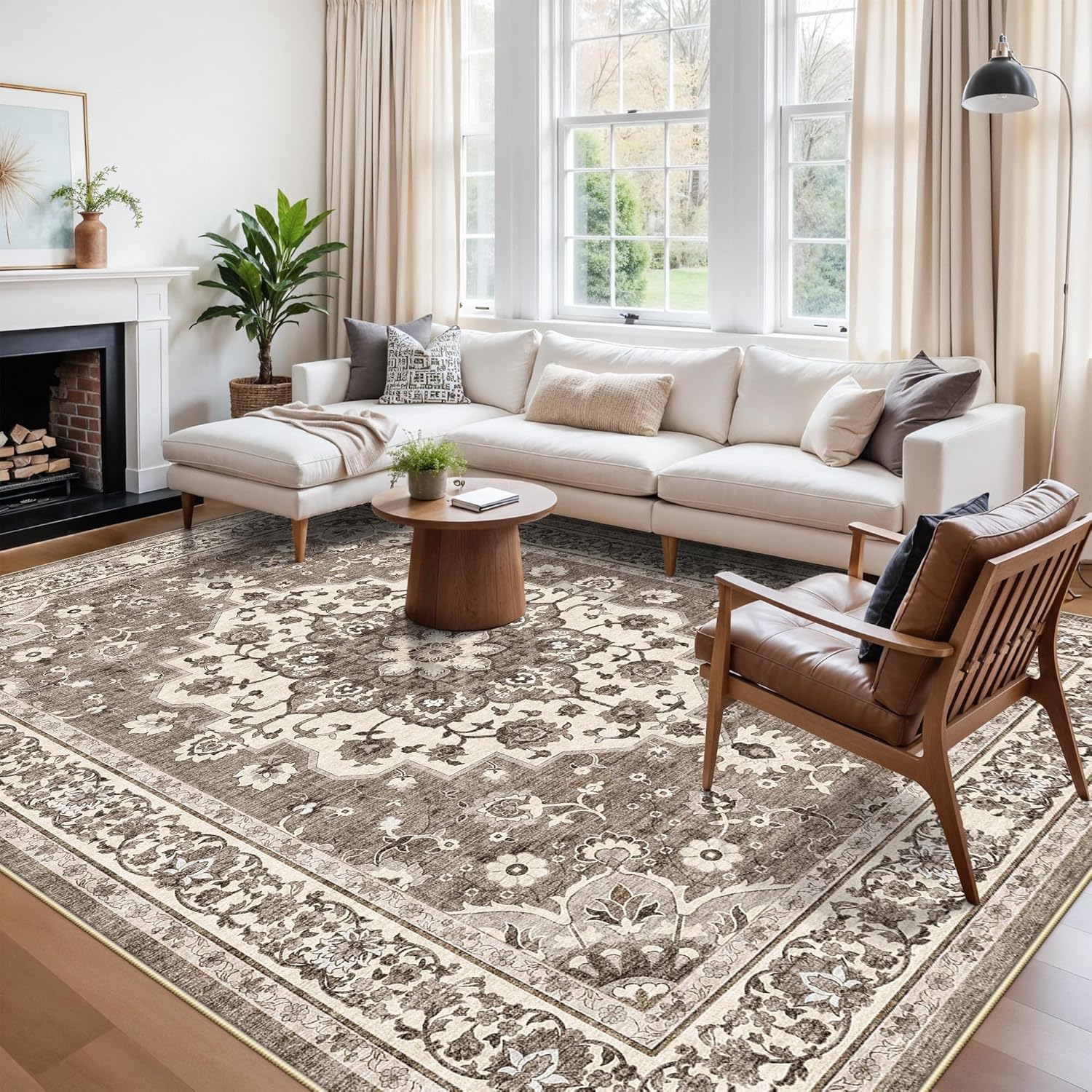 Washable Oriental Area Rug - 9x12 Rugs for Living Room Soft Carpet for Bedroom Waterproof Floral Distressed Indoor Stain Resistant Non-Shedding Floor Carpets (Green, 9x12)