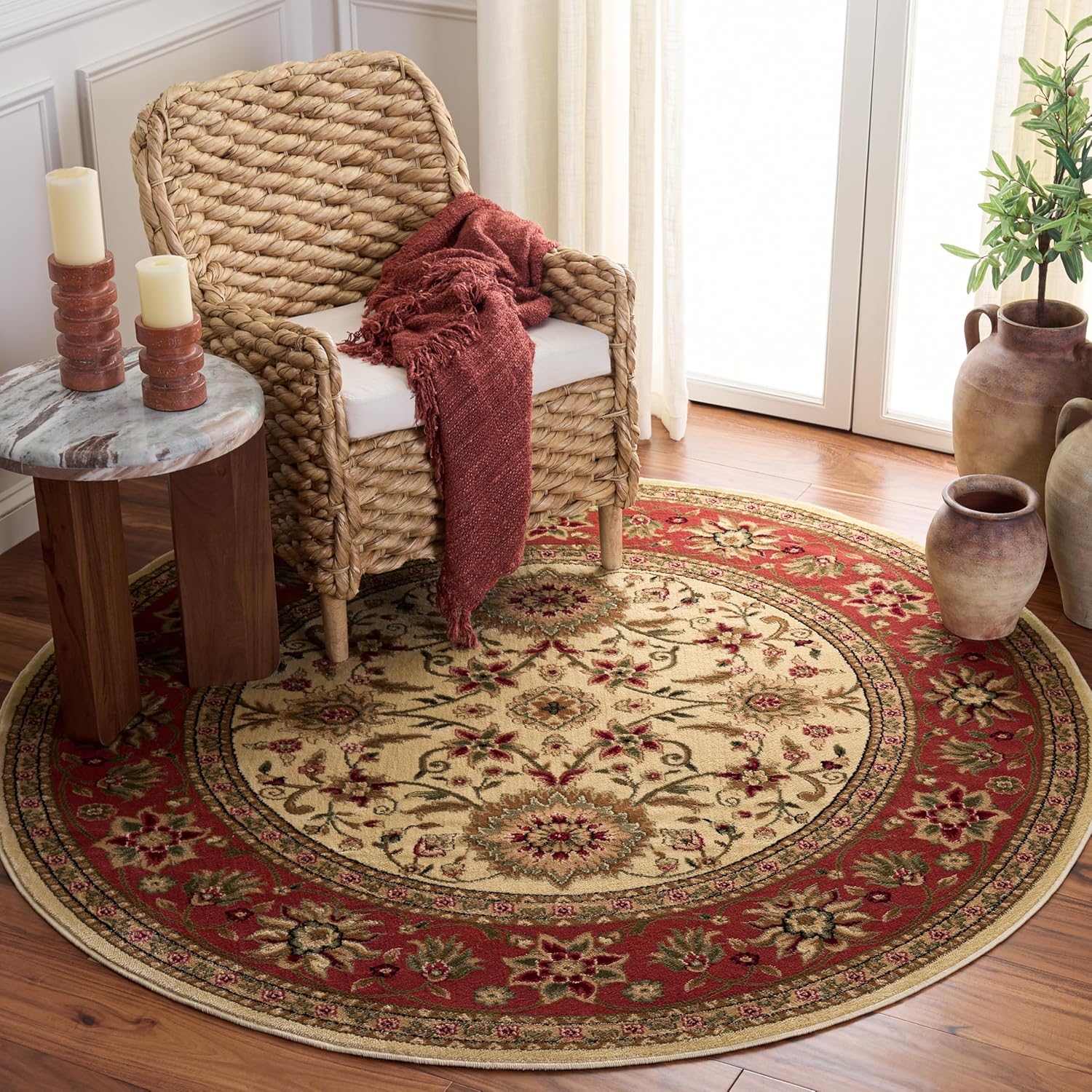 SAFAVIEH Lyndhurst Collection Area Rug - 8' x 10', Beige & Ivory, Traditional Oriental Design, Non-Shedding & Easy Care, Ideal for High Traffic Areas in Living Room, Bedroom (LNH212D)