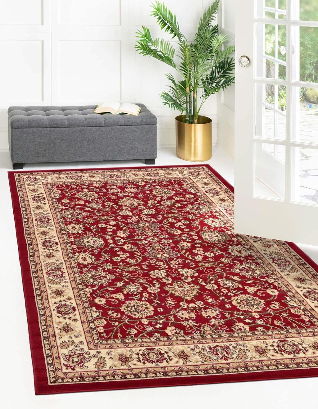 Rugs.com Yasmin Collection Rug – 8' x 10' Burgundy Medium Rug Perfect for Living Rooms, Large Dining Rooms, Open Floorplans