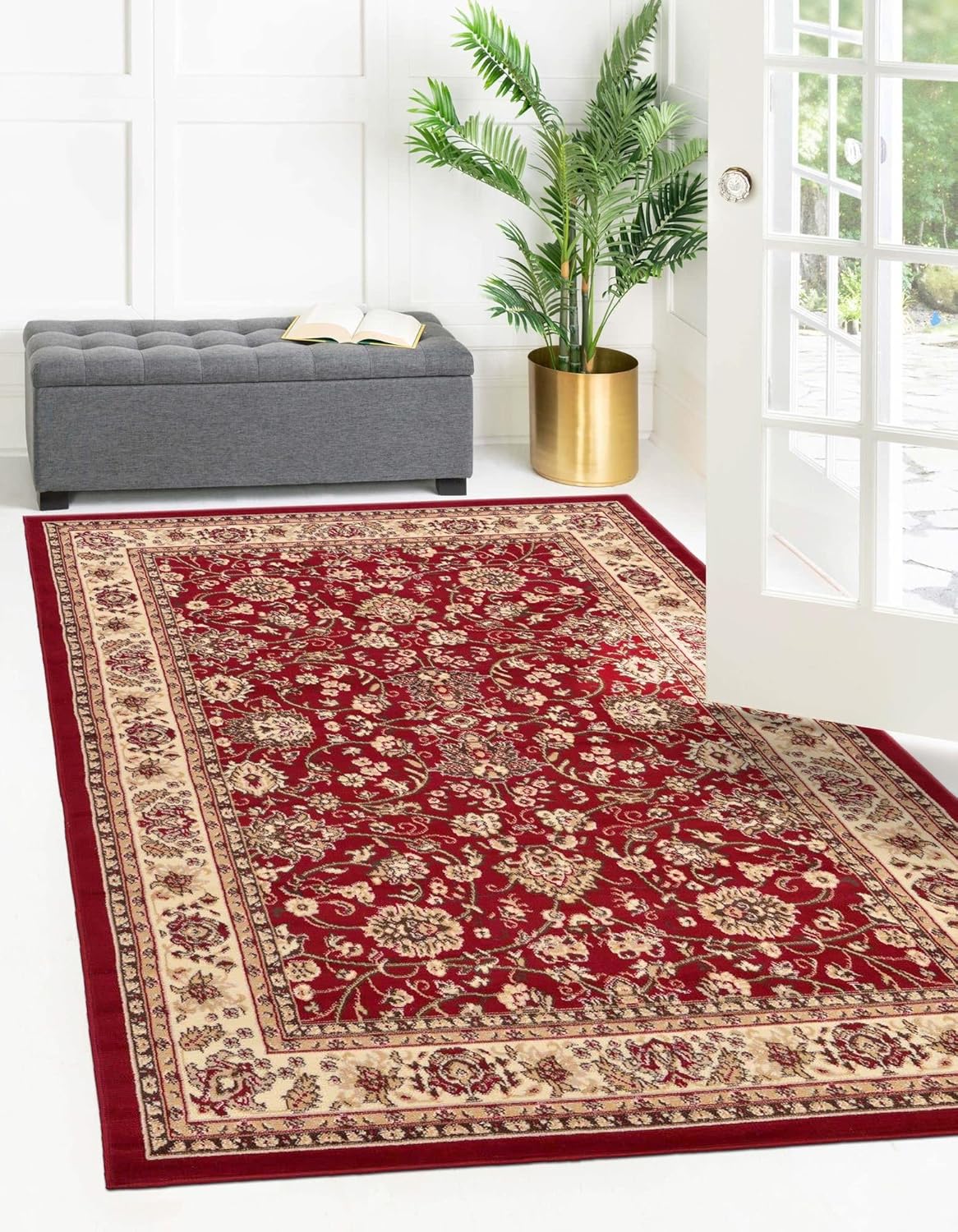 Rugs.com Yasmin Collection Rug – 8' x 10' Burgundy Medium Rug Perfect for Living Rooms, Large Dining Rooms, Open Floorplans