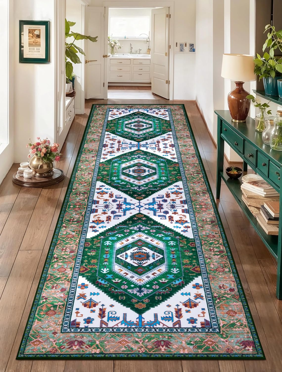 SERISSA Washable Rugs 8x10 Area Rugs, Large Non-Slip Boho Living Room Rust Rug, Ultra Soft Vintage Print Distressed Oriental Tribal Farmhouse Carpet for Dining Room Bedroom Dorm Office Home Decor