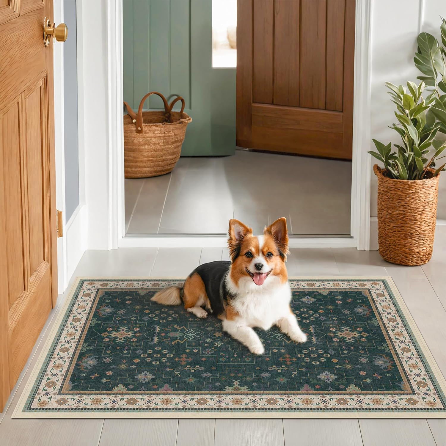 Black Farmhouse Washable 8x10 Area Rugs for Living Room, Bedroom, Dining Room Kitchen Table Rug for Under Table, Office, Dark Charcoal Tumble Stain Resistant Non-Slip Large Washable (8x10 Black/Multi)