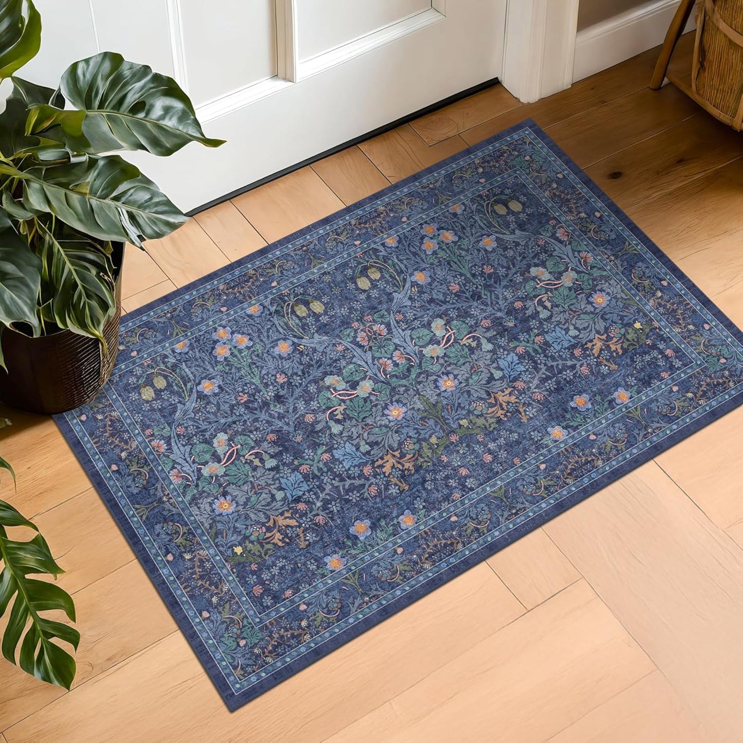 Vintage Dark Green Living Room Rug, 8x10 Washable Area Rugs for Dining Room Under Kitchen Table, Bedroom, Oriental Low Pile Stain Resistant Non-Slip Large Carpet (8x10 Dark Green)