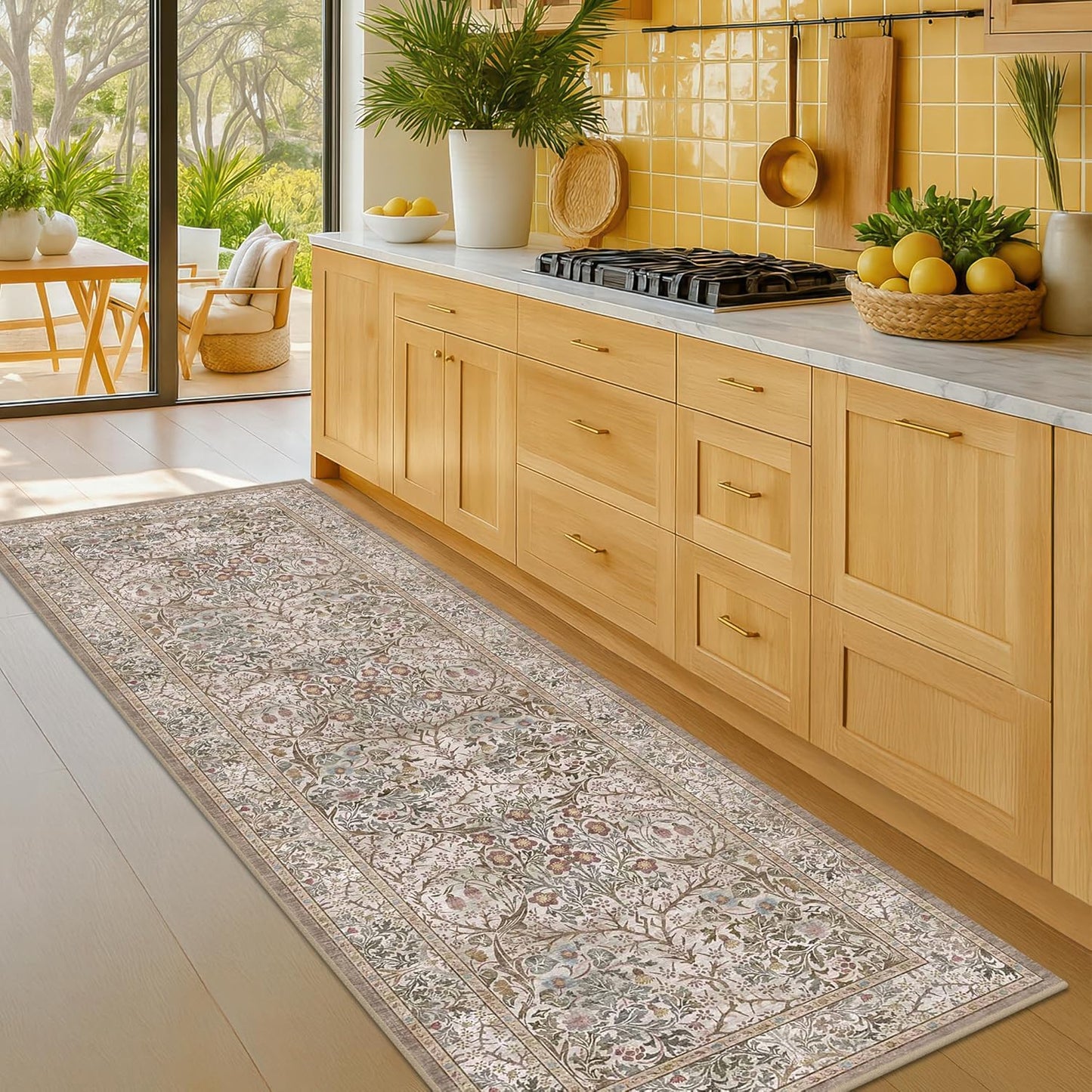 Vintage Dark Green Living Room Rug, 8x10 Washable Area Rugs for Dining Room Under Kitchen Table, Bedroom, Oriental Low Pile Stain Resistant Non-Slip Large Carpet (8x10 Dark Green)