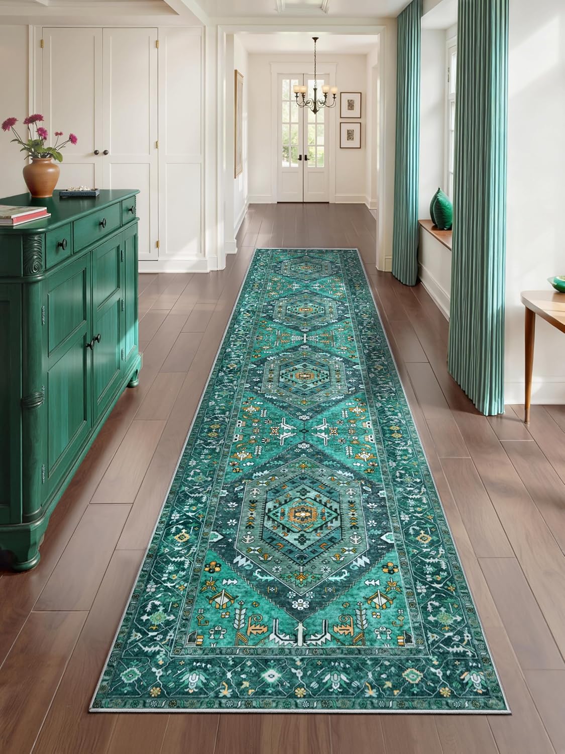 SERISSA Washable Rugs 8x10 Area Rugs, Large Non-Slip Boho Living Room Rust Rug, Ultra Soft Vintage Print Distressed Oriental Tribal Farmhouse Carpet for Dining Room Bedroom Dorm Office Home Decor