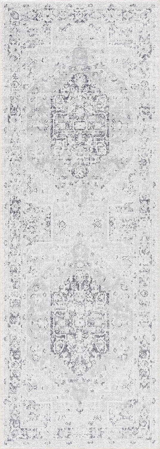 Hauteloom Akram Boho Oriental Medallion Extra Large Area Rug -Traditional Floral Carpet for Living Room, Bedroom, Dining Room - Machine Washable - Gray, Charcoal, Cream - 9'2" x 12' (9x12 Area Rug)