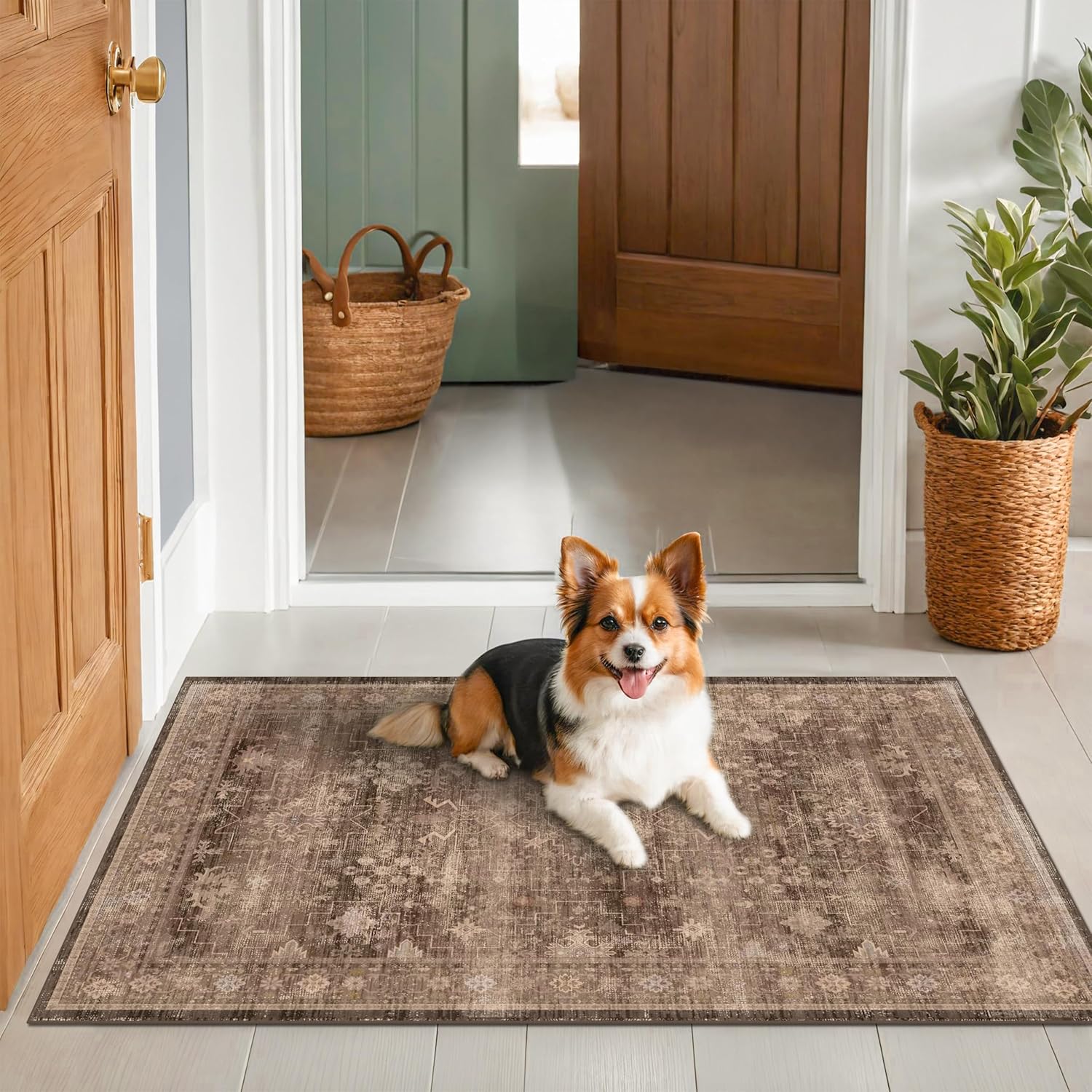 Black Farmhouse Washable 8x10 Area Rugs for Living Room, Bedroom, Dining Room Kitchen Table Rug for Under Table, Office, Dark Charcoal Tumble Stain Resistant Non-Slip Large Washable (8x10 Black/Multi)