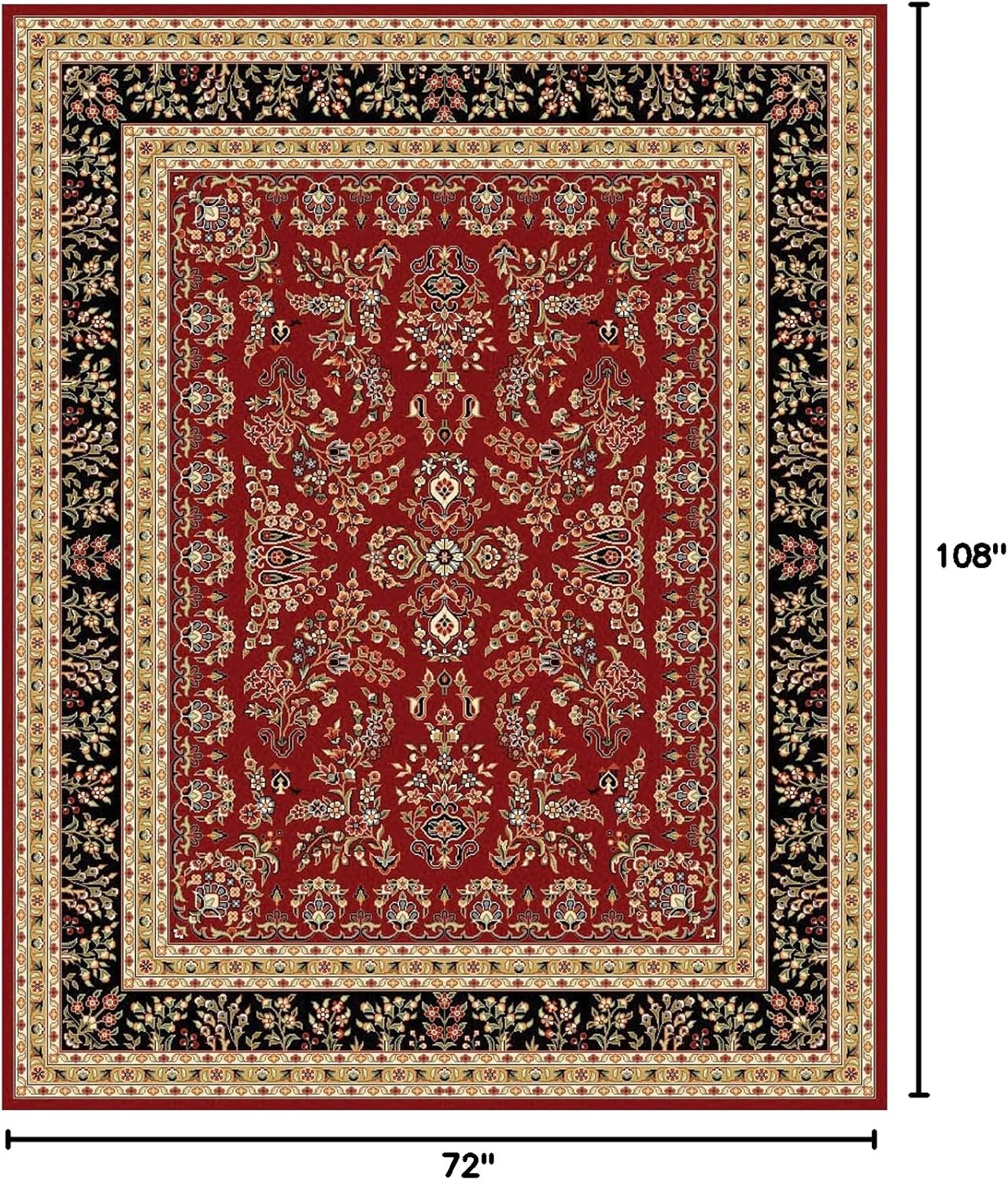 SAFAVIEH Lyndhurst Collection Area Rug - 6' x 9', Red & Black, Traditional Oriental Design, Non-Shedding & Easy Care, Ideal for High Traffic Areas in Living Room, Bedroom (LNH331B)