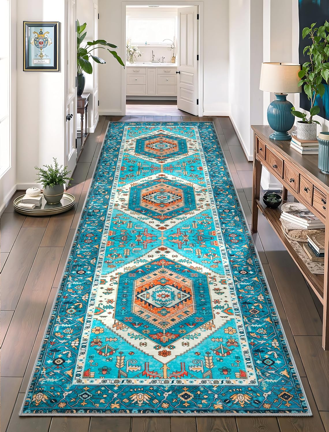 SERISSA Washable Rugs 8x10 Area Rugs, Large Non-Slip Boho Living Room Rust Rug, Ultra Soft Vintage Print Distressed Oriental Tribal Farmhouse Carpet for Dining Room Bedroom Dorm Office Home Decor
