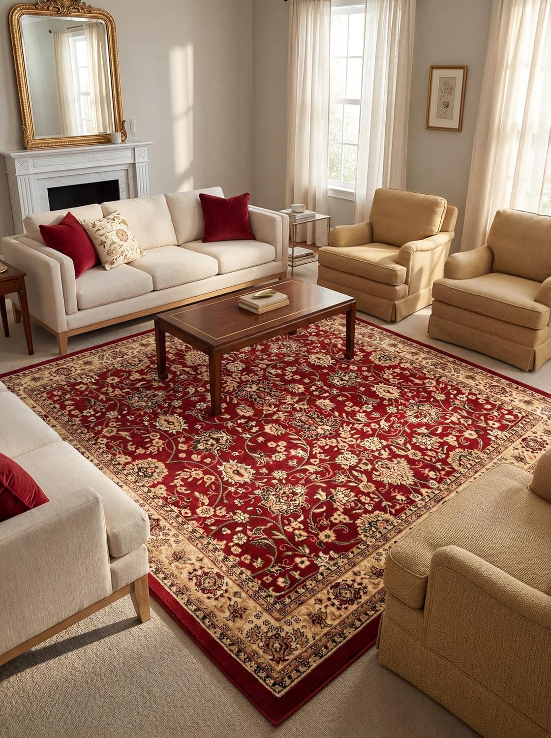 Rugs.com Yasmin Collection Rug – 8' x 10' Burgundy Medium Rug Perfect for Living Rooms, Large Dining Rooms, Open Floorplans