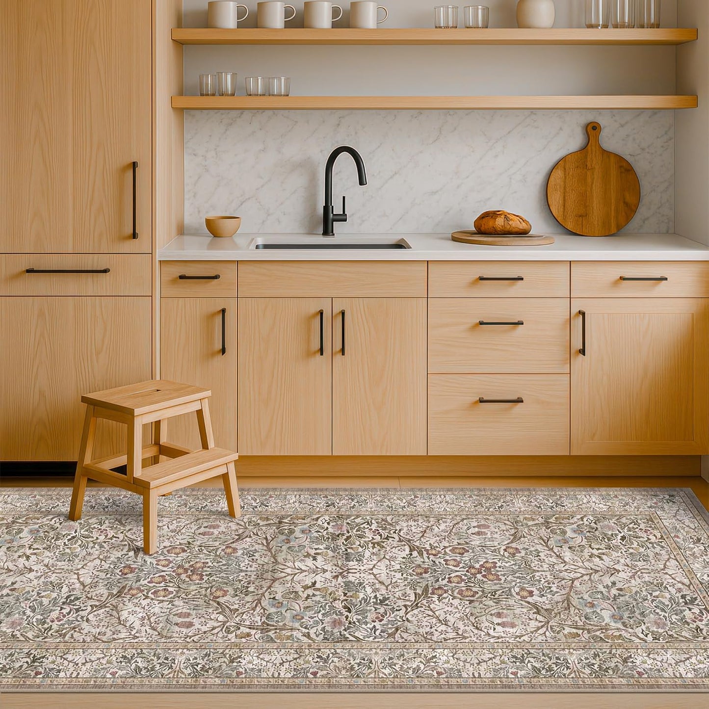 Vintage Dark Green Living Room Rug, 8x10 Washable Area Rugs for Dining Room Under Kitchen Table, Bedroom, Oriental Low Pile Stain Resistant Non-Slip Large Carpet (8x10 Dark Green)