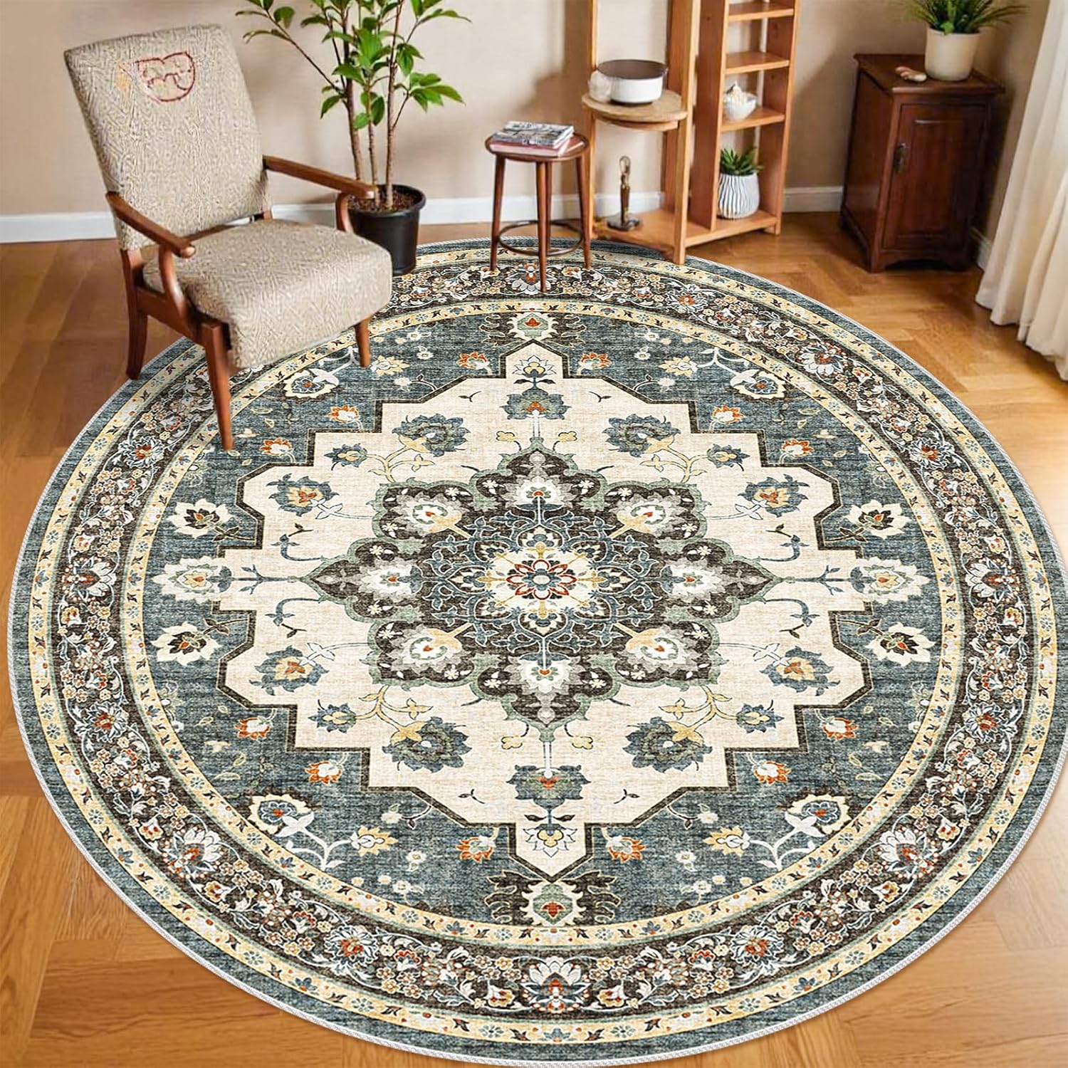 Washable Oriental Area Rug - 9x12 Rugs for Living Room Soft Carpet for Bedroom Waterproof Floral Distressed Indoor Stain Resistant Non-Shedding Floor Carpets (Green, 9x12)