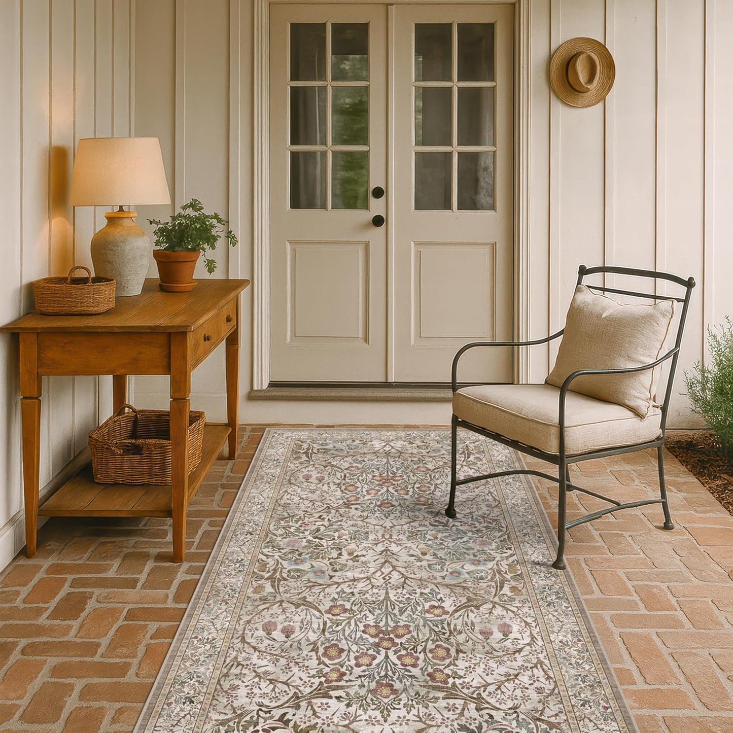 Vintage Dark Green Living Room Rug, 8x10 Washable Area Rugs for Dining Room Under Kitchen Table, Bedroom, Oriental Low Pile Stain Resistant Non-Slip Large Carpet (8x10 Dark Green)