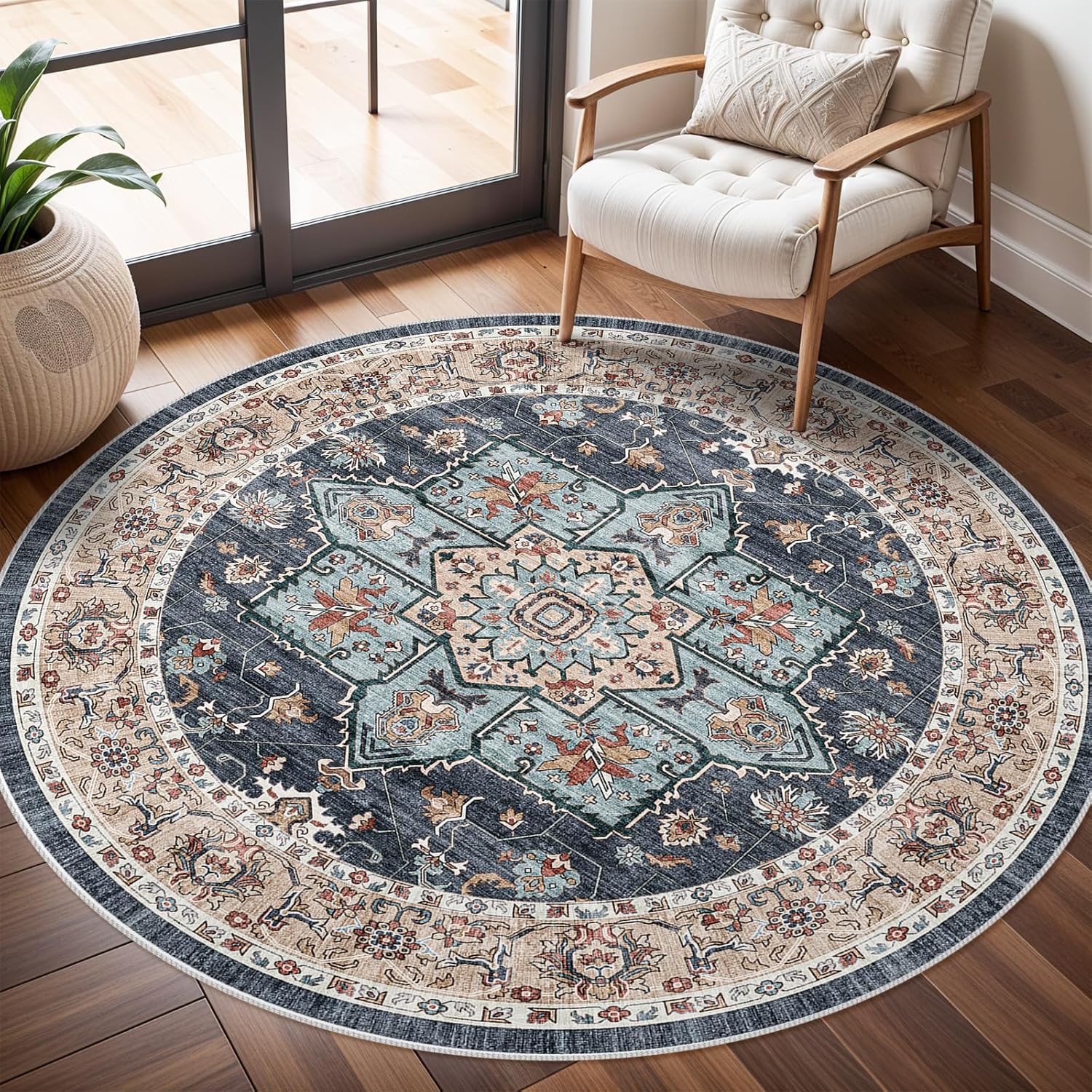 Washable Oriental Area Rug - 9x12 Rugs for Living Room Soft Carpet for Bedroom Waterproof Floral Distressed Indoor Stain Resistant Non-Shedding Floor Carpets (Green, 9x12)