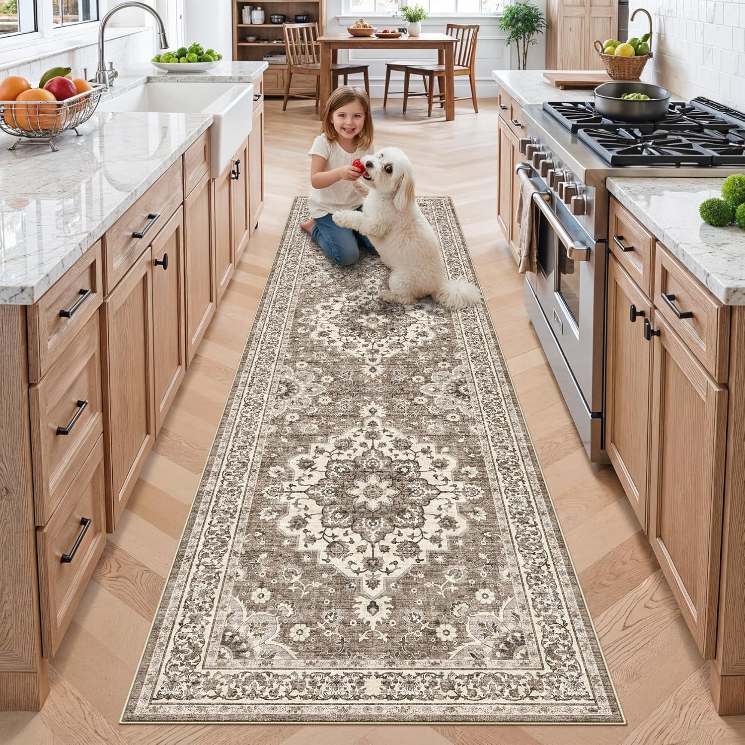 Washable Oriental Area Rug - 9x12 Rugs for Living Room Soft Carpet for Bedroom Waterproof Floral Distressed Indoor Stain Resistant Non-Shedding Floor Carpets (Green, 9x12)