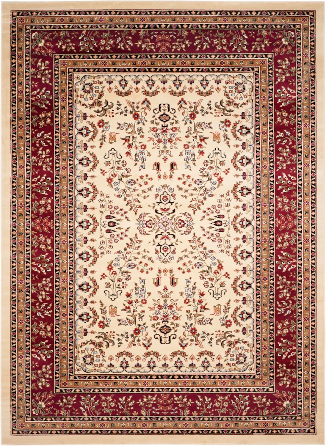 SAFAVIEH Lyndhurst Collection Area Rug - 8' x 10', Ivory & Red, Traditional Oriental Design, Non-Shedding & Easy Care, Ideal for High Traffic Areas in Living Room, Bedroom (LNH331A)
