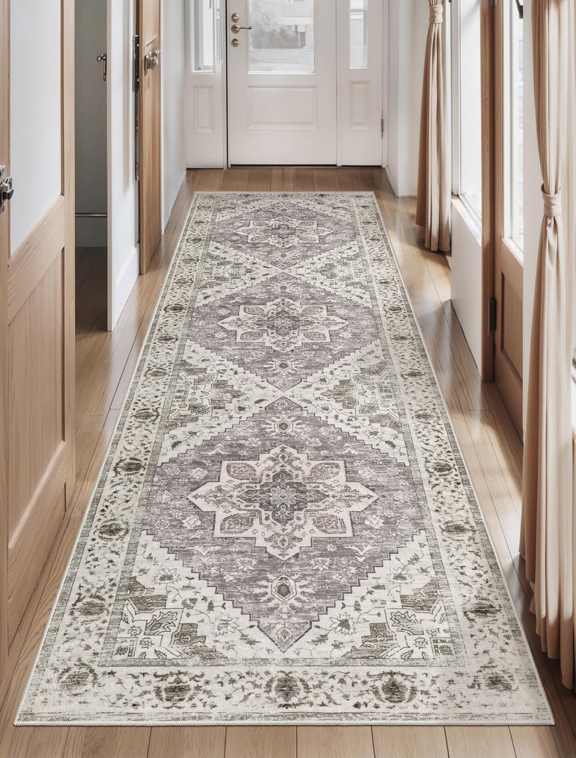 SERISSA Washable Rugs 8x10 Area Rugs, Large Non-Slip Boho Living Room Rust Rug, Ultra Soft Vintage Print Distressed Oriental Tribal Farmhouse Carpet for Dining Room Bedroom Dorm Office Home Decor