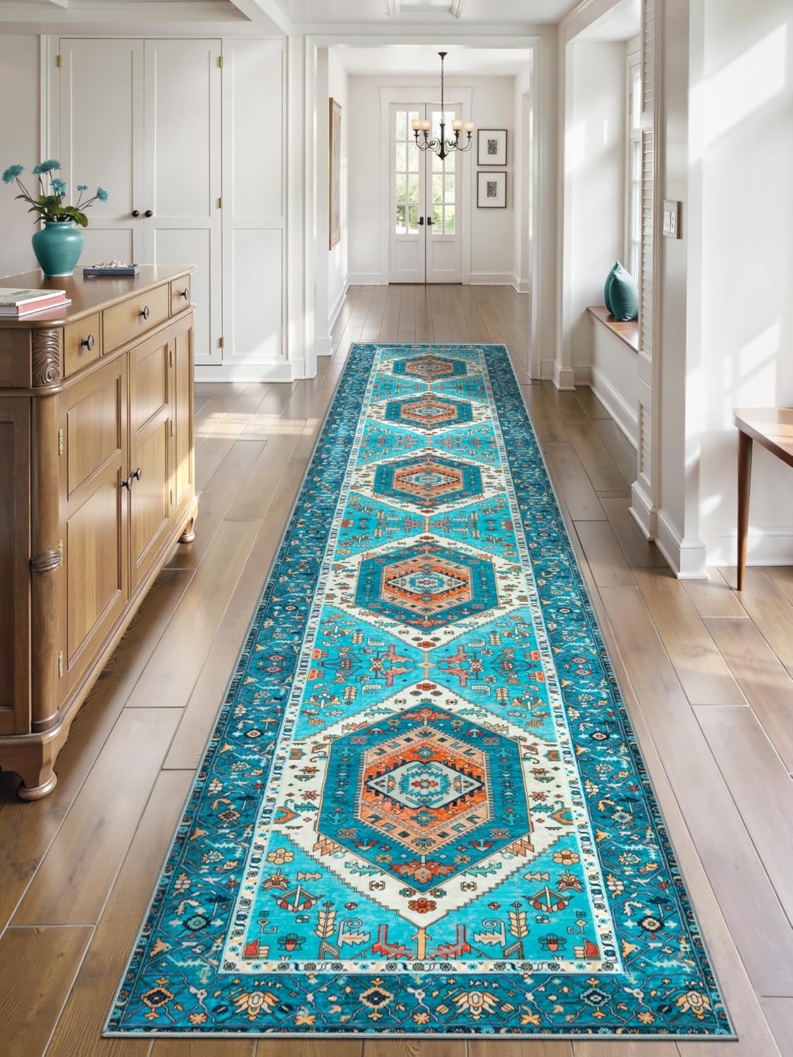 SERISSA Washable Rugs 8x10 Area Rugs, Large Non-Slip Boho Living Room Rust Rug, Ultra Soft Vintage Print Distressed Oriental Tribal Farmhouse Carpet for Dining Room Bedroom Dorm Office Home Decor