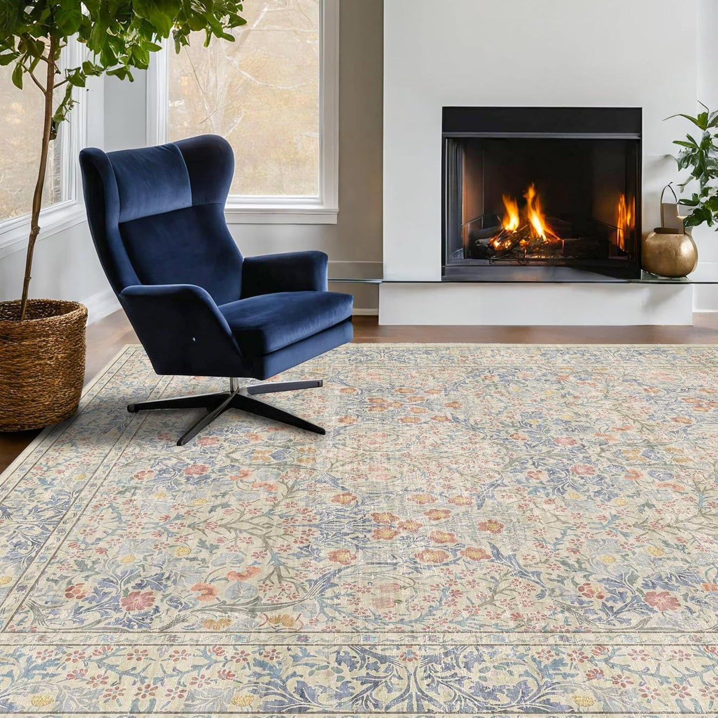 Vintage Dark Green Living Room Rug, 8x10 Washable Area Rugs for Dining Room Under Kitchen Table, Bedroom, Oriental Low Pile Stain Resistant Non-Slip Large Carpet (8x10 Dark Green)