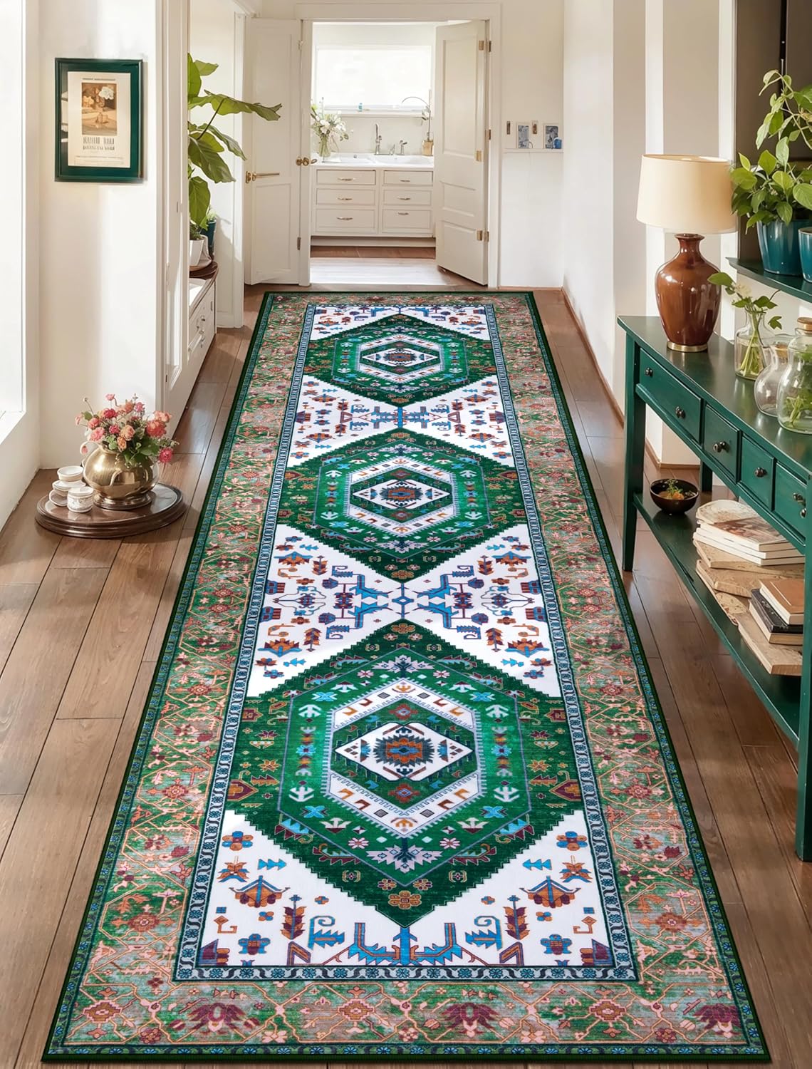 SERISSA Washable Rugs 8x10 Area Rugs, Large Non-Slip Boho Living Room Rust Rug, Ultra Soft Vintage Print Distressed Oriental Tribal Farmhouse Carpet for Dining Room Bedroom Dorm Office Home Decor