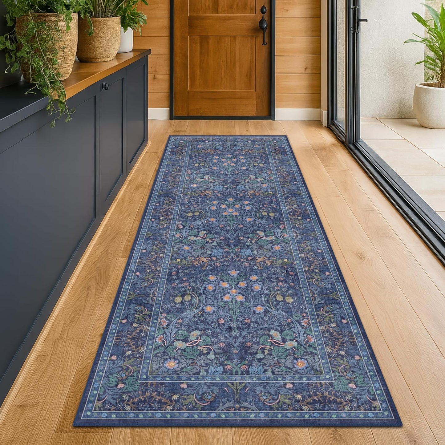 Vintage Dark Green Living Room Rug, 8x10 Washable Area Rugs for Dining Room Under Kitchen Table, Bedroom, Oriental Low Pile Stain Resistant Non-Slip Large Carpet (8x10 Dark Green)