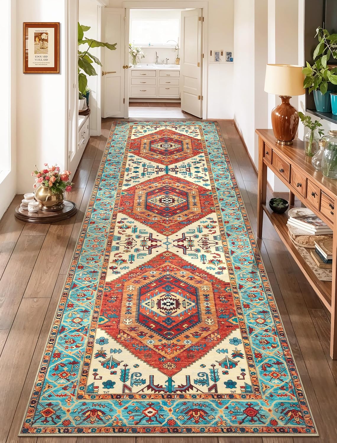 SERISSA Washable Rugs 8x10 Area Rugs, Large Non-Slip Boho Living Room Rust Rug, Ultra Soft Vintage Print Distressed Oriental Tribal Farmhouse Carpet for Dining Room Bedroom Dorm Office Home Decor