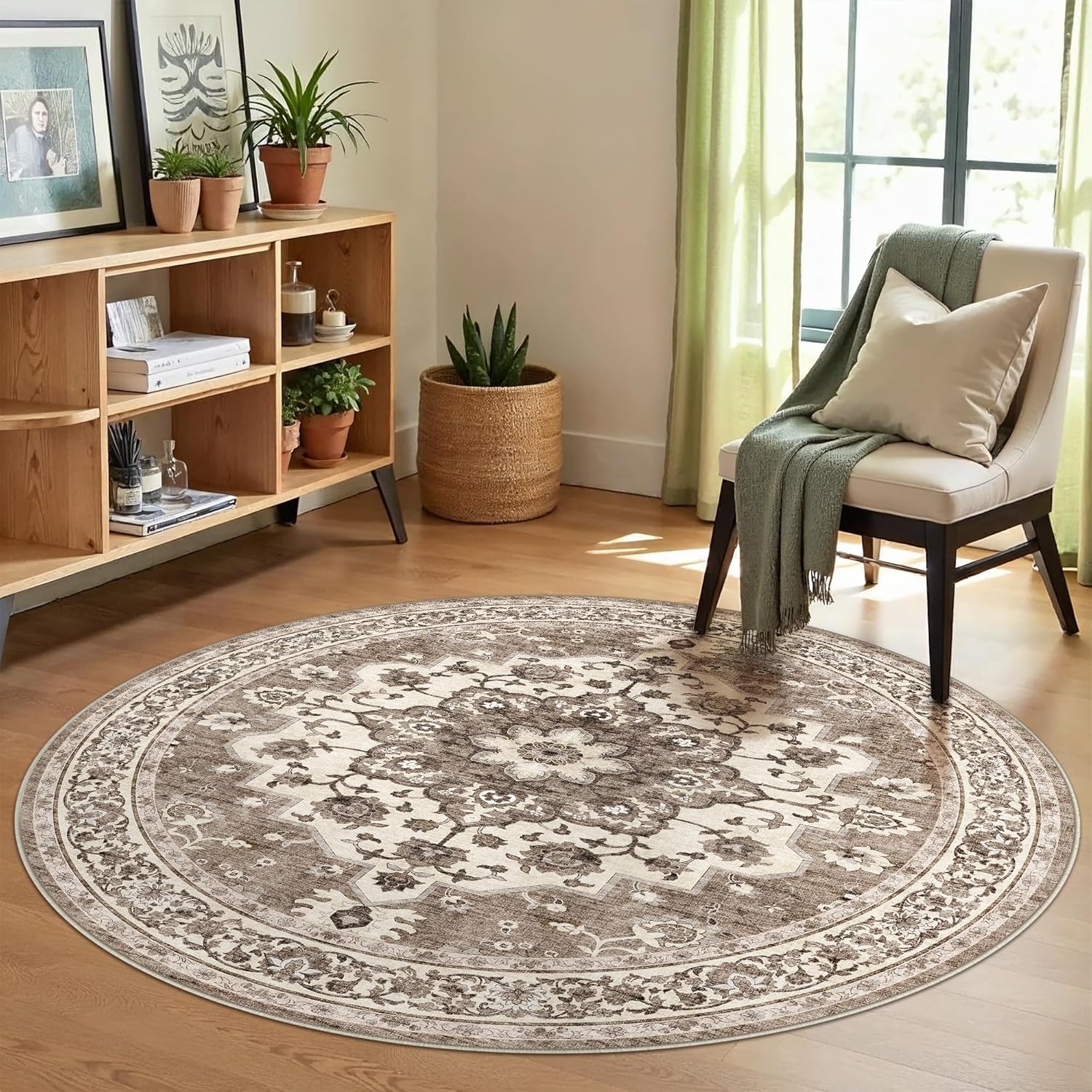 Washable Oriental Area Rug - 9x12 Rugs for Living Room Soft Carpet for Bedroom Waterproof Floral Distressed Indoor Stain Resistant Non-Shedding Floor Carpets (Green, 9x12)