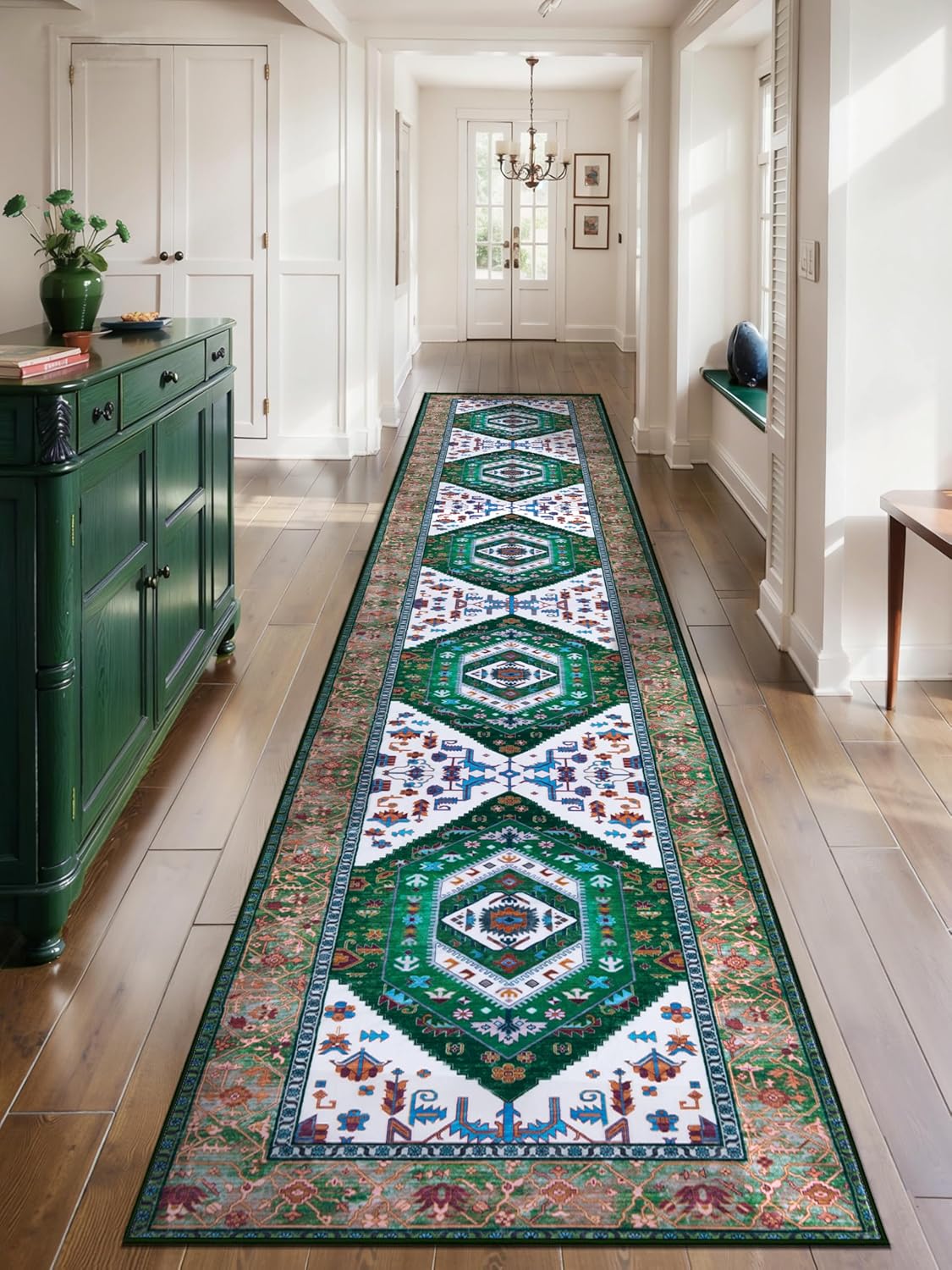 SERISSA Washable Rugs 8x10 Area Rugs, Large Non-Slip Boho Living Room Rust Rug, Ultra Soft Vintage Print Distressed Oriental Tribal Farmhouse Carpet for Dining Room Bedroom Dorm Office Home Decor