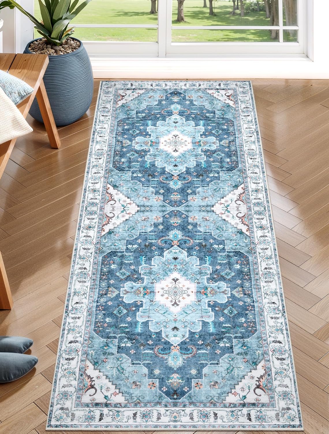 SERISSA Washable Rugs 8x10 Area Rugs, Large Non-Slip Boho Living Room Rust Rug, Ultra Soft Vintage Print Distressed Oriental Tribal Farmhouse Carpet for Dining Room Bedroom Dorm Office Home Decor