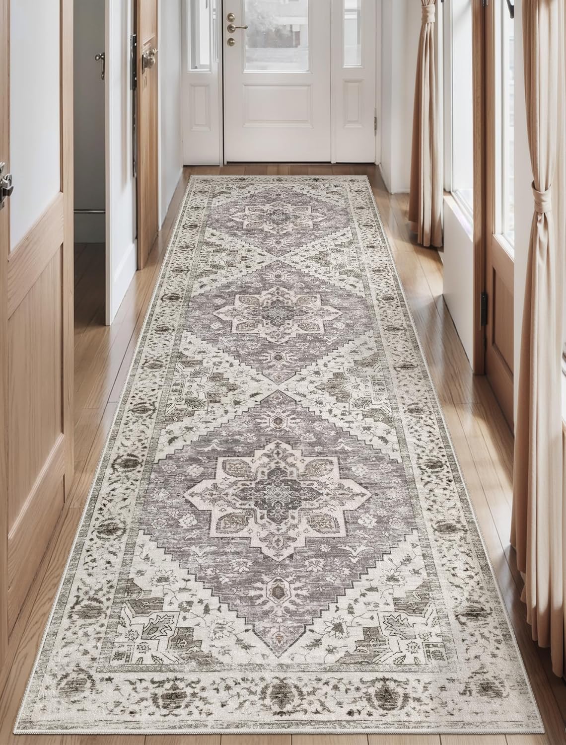 SERISSA Washable Rugs 8x10 Area Rugs, Large Non-Slip Boho Living Room Rust Rug, Ultra Soft Vintage Print Distressed Oriental Tribal Farmhouse Carpet for Dining Room Bedroom Dorm Office Home Decor