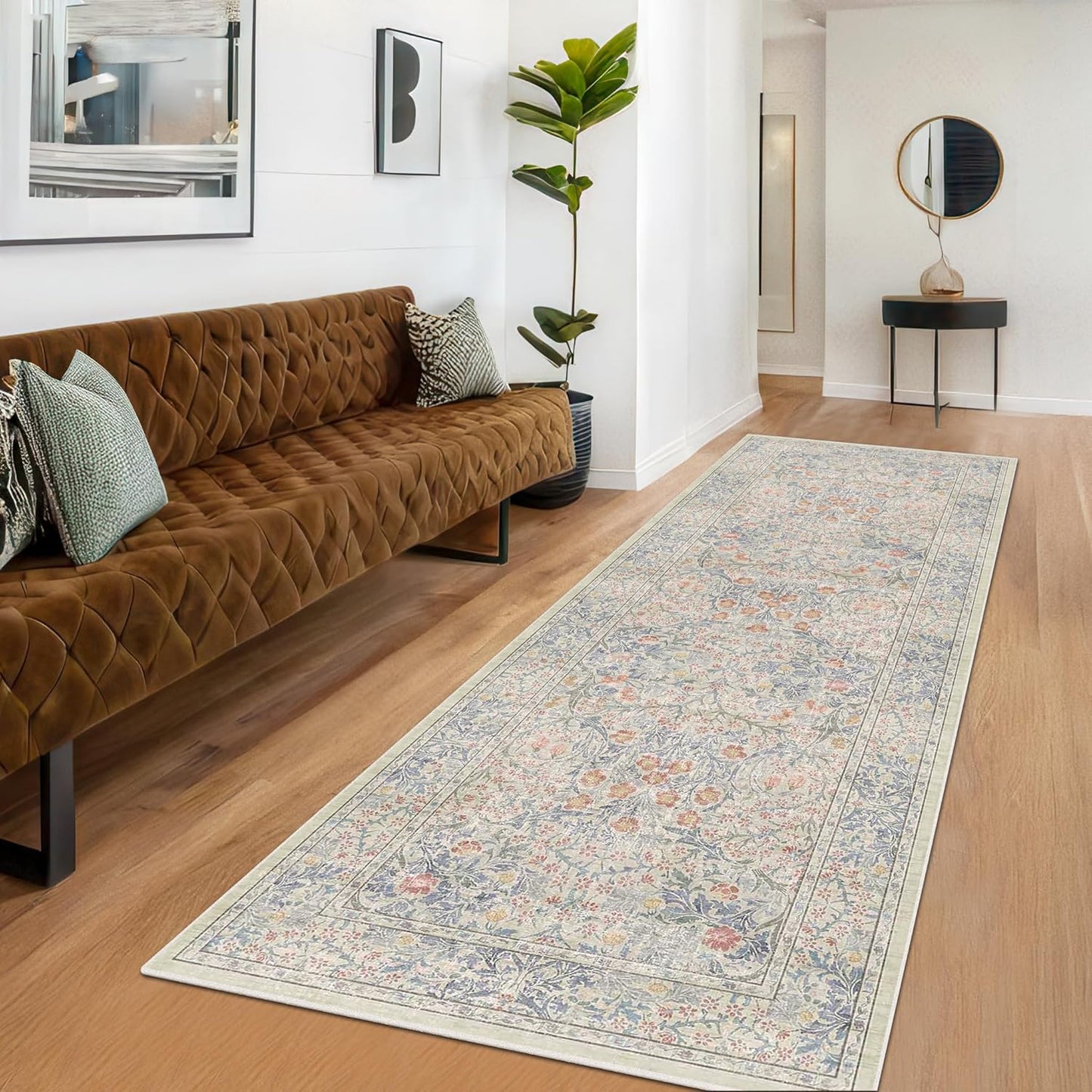 Vintage Dark Green Living Room Rug, 8x10 Washable Area Rugs for Dining Room Under Kitchen Table, Bedroom, Oriental Low Pile Stain Resistant Non-Slip Large Carpet (8x10 Dark Green)