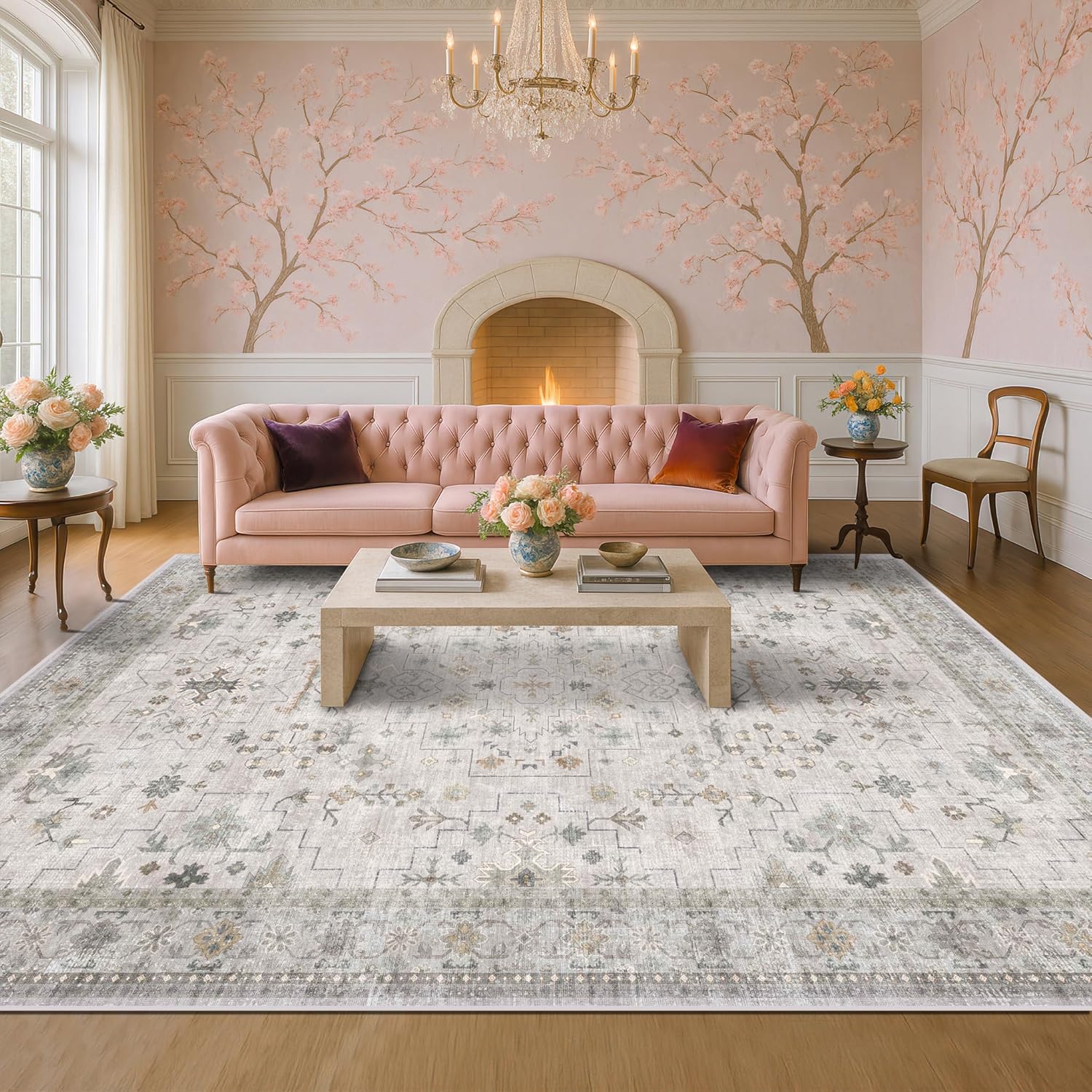 Black Farmhouse Washable 8x10 Area Rugs for Living Room, Bedroom, Dining Room Kitchen Table Rug for Under Table, Office, Dark Charcoal Tumble Stain Resistant Non-Slip Large Washable (8x10 Black/Multi)