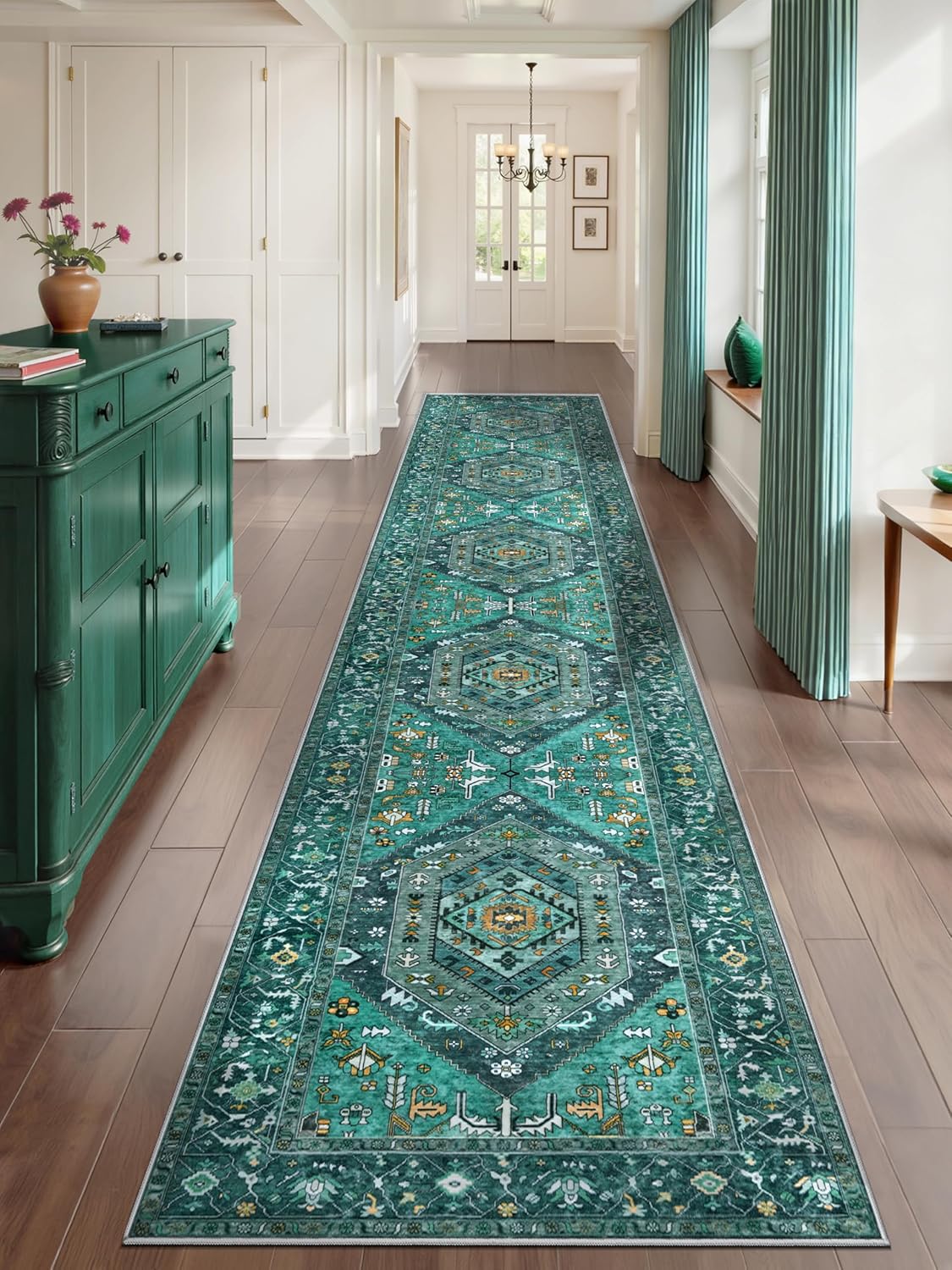 SERISSA Washable Rugs 8x10 Area Rugs, Large Non-Slip Boho Living Room Rust Rug, Ultra Soft Vintage Print Distressed Oriental Tribal Farmhouse Carpet for Dining Room Bedroom Dorm Office Home Decor