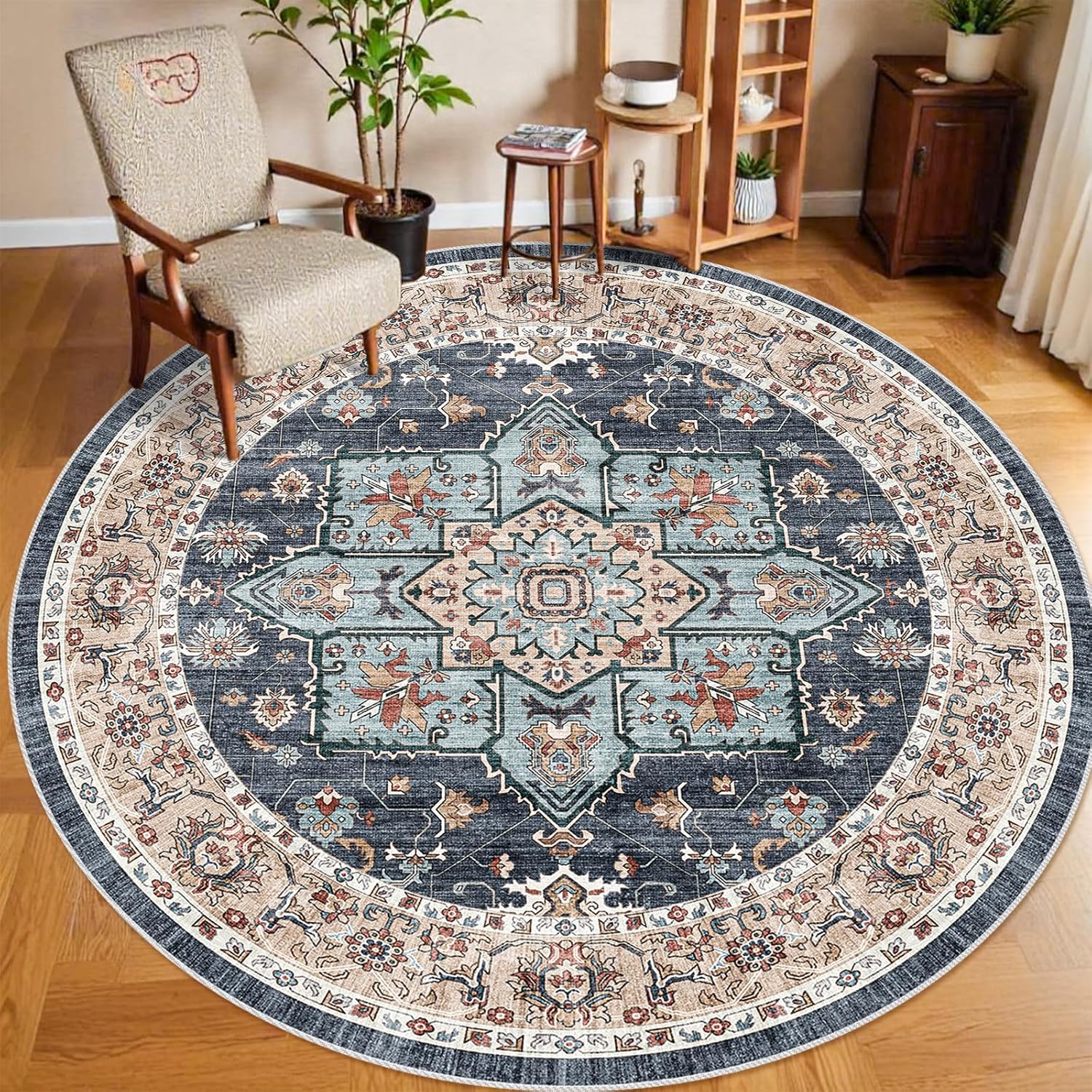 Washable Oriental Area Rug - 9x12 Rugs for Living Room Soft Carpet for Bedroom Waterproof Floral Distressed Indoor Stain Resistant Non-Shedding Floor Carpets (Green, 9x12)