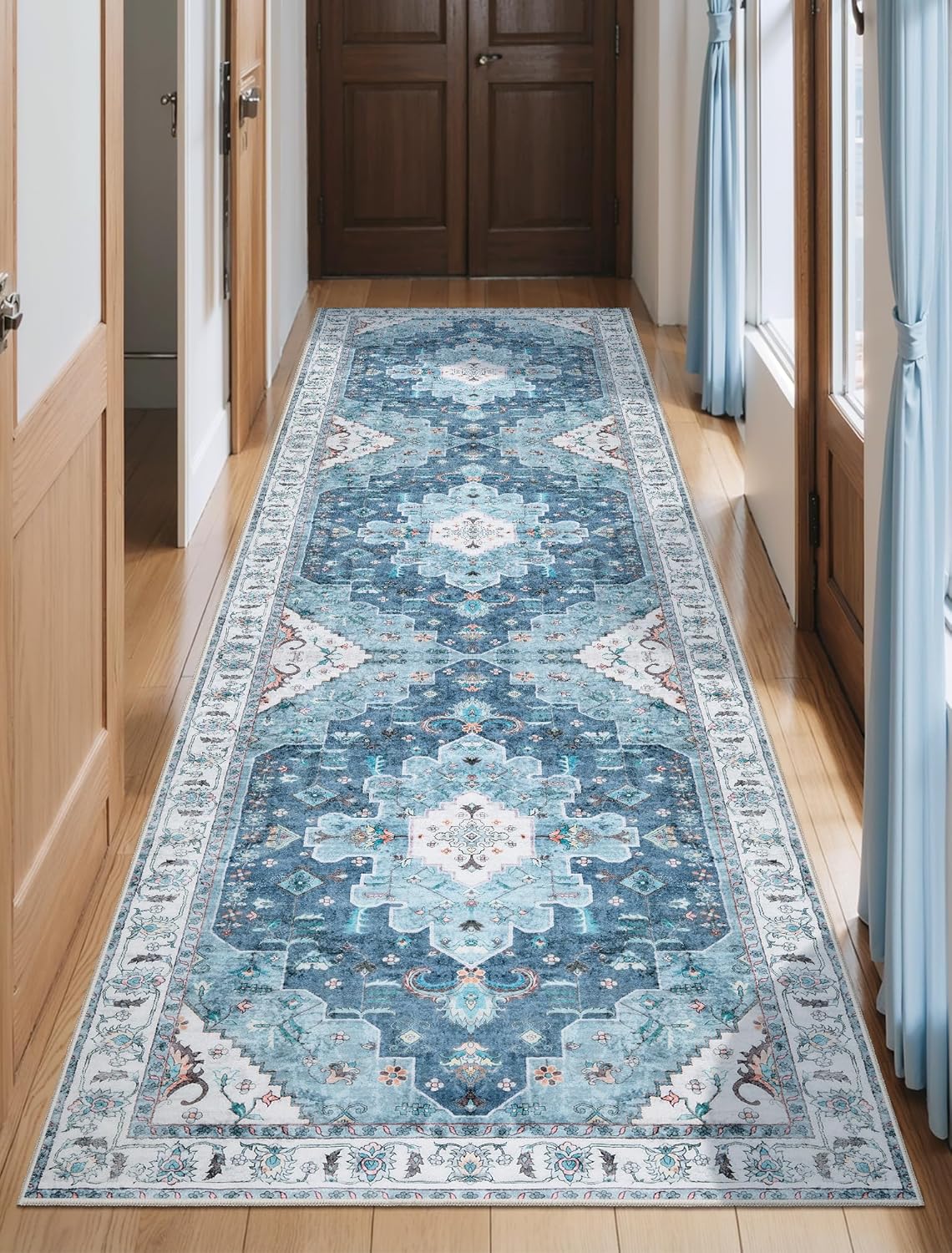 SERISSA Washable Rugs 8x10 Area Rugs, Large Non-Slip Boho Living Room Rust Rug, Ultra Soft Vintage Print Distressed Oriental Tribal Farmhouse Carpet for Dining Room Bedroom Dorm Office Home Decor