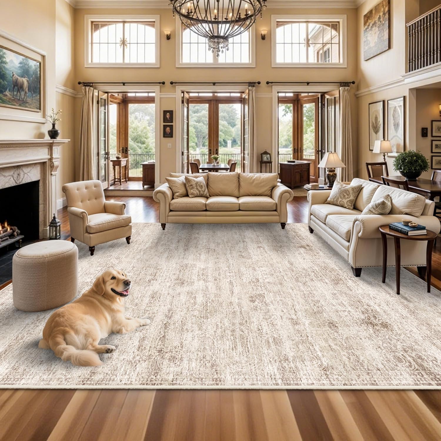 Washable Oriental Area Rug - 9x12 Rugs for Living Room Soft Carpet for Bedroom Waterproof Floral Distressed Indoor Stain Resistant Non-Shedding Floor Carpets (Green, 9x12)