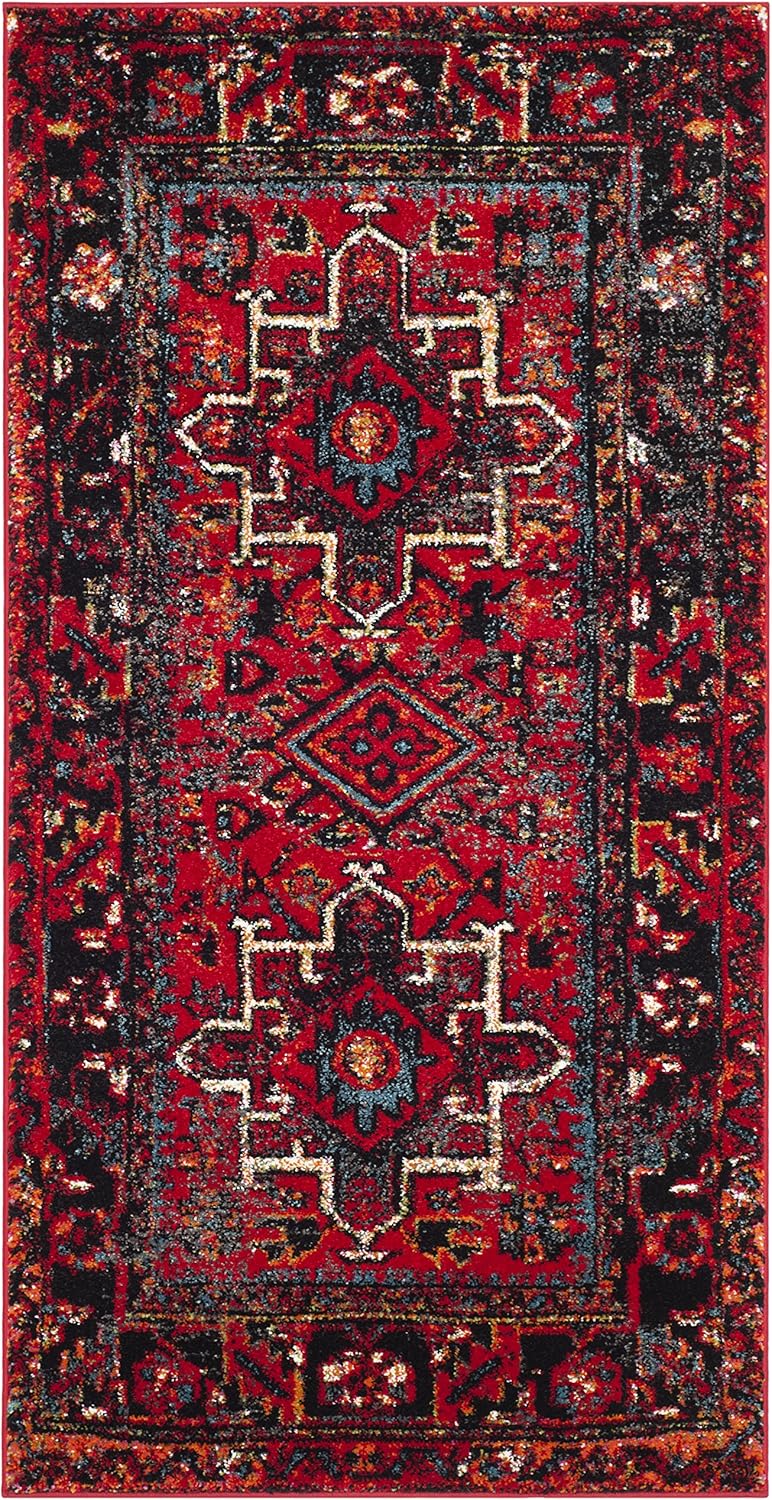 SAFAVIEH Vintage Hamadan Collection Area Rug - 5'3" x 7'6", Red & Multi, Oriental Traditional Persian Design, Non-Shedding & Easy Care, Ideal for High Traffic Areas in Living Room, Bedroom (VTH211A)