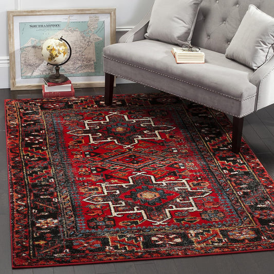 SAFAVIEH Vintage Hamadan Collection Area Rug - 5'3" x 7'6", Red & Multi, Oriental Traditional Persian Design, Non-Shedding & Easy Care, Ideal for High Traffic Areas in Living Room, Bedroom (VTH211A)